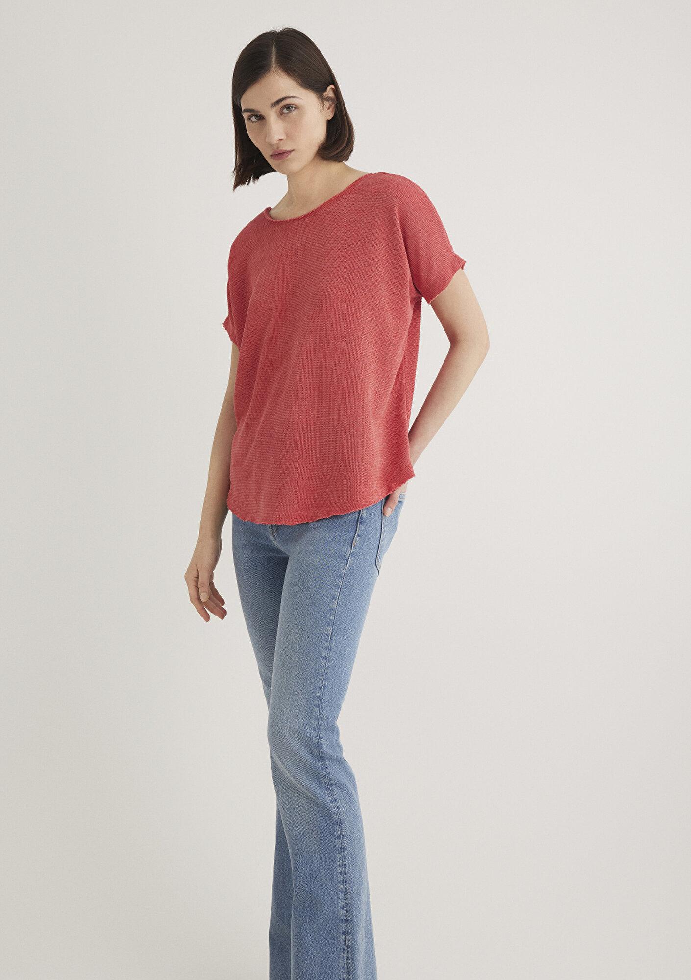 Mavi Dokulu Pembe Basic Tişört Loose Fit / Bol Rahat Kesim 167311-71102