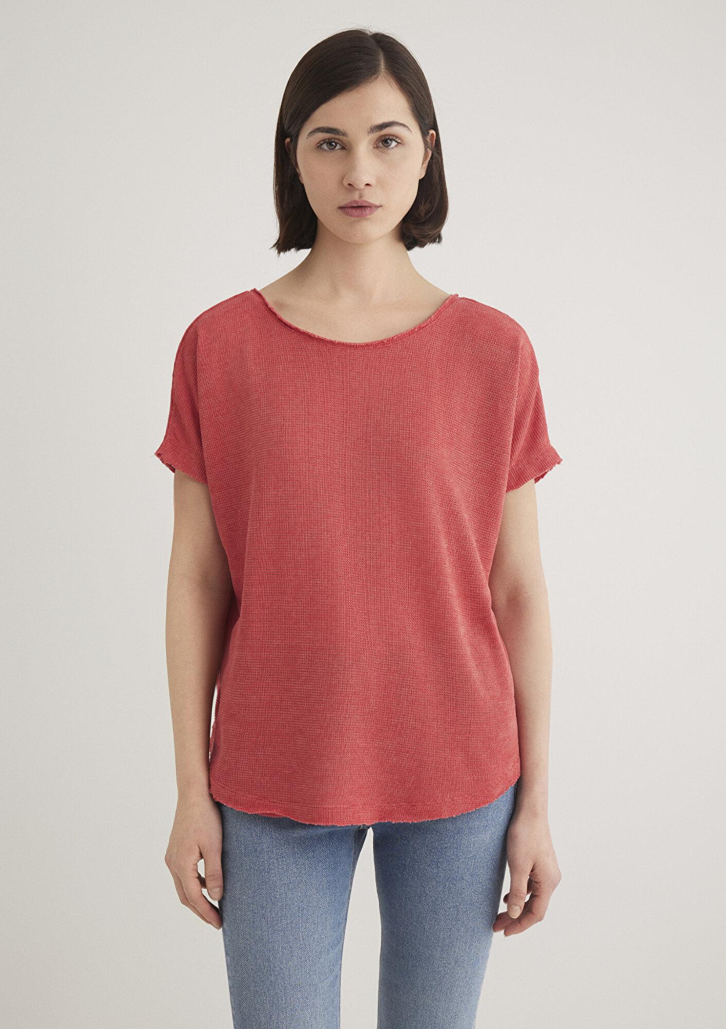 Mavi Dokulu Pembe Basic Tişört Loose Fit / Bol Rahat Kesim 167311-71102
