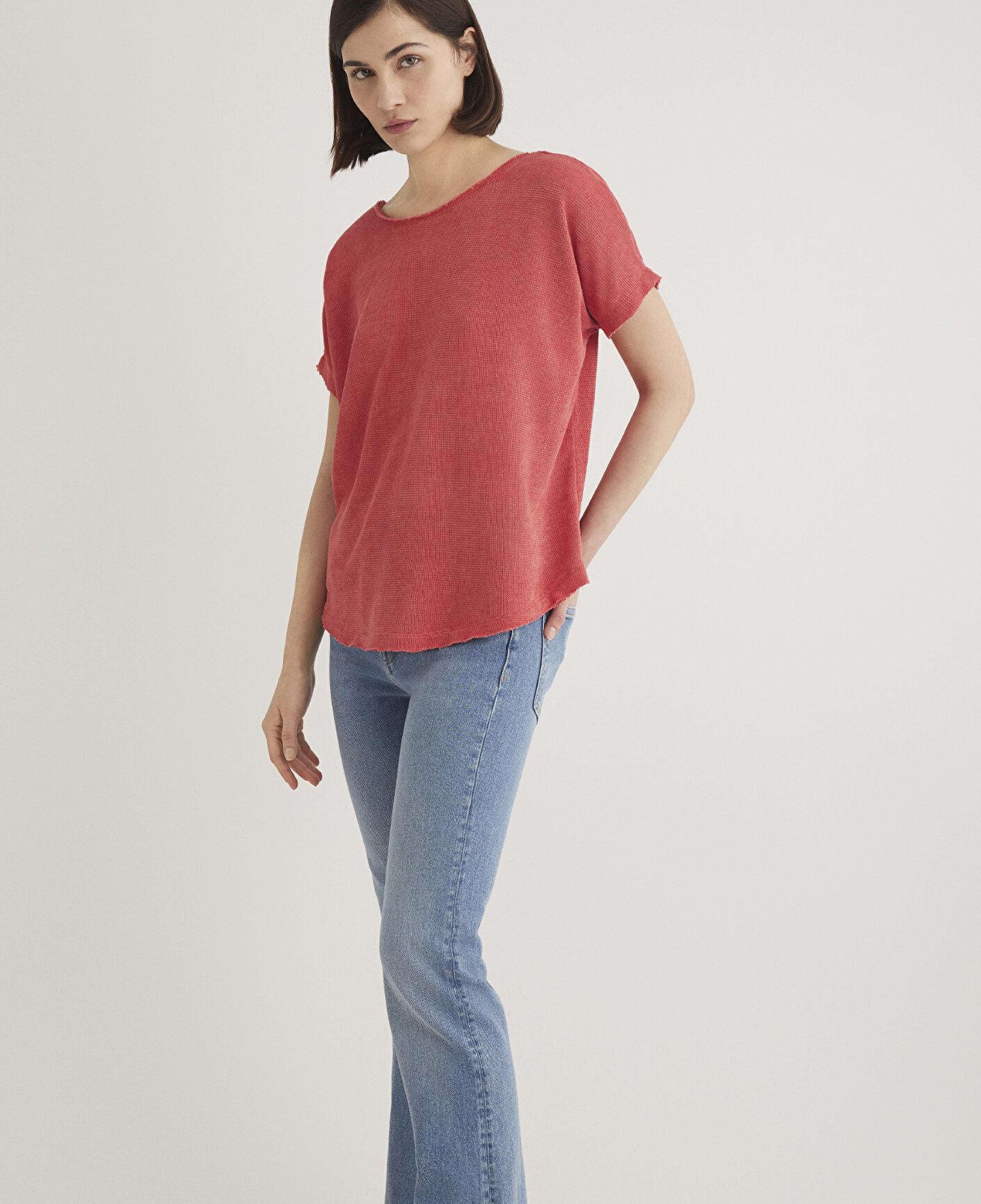 Mavi Dokulu Pembe Basic Tişört Loose Fit / Bol Rahat Kesim 167311-71102