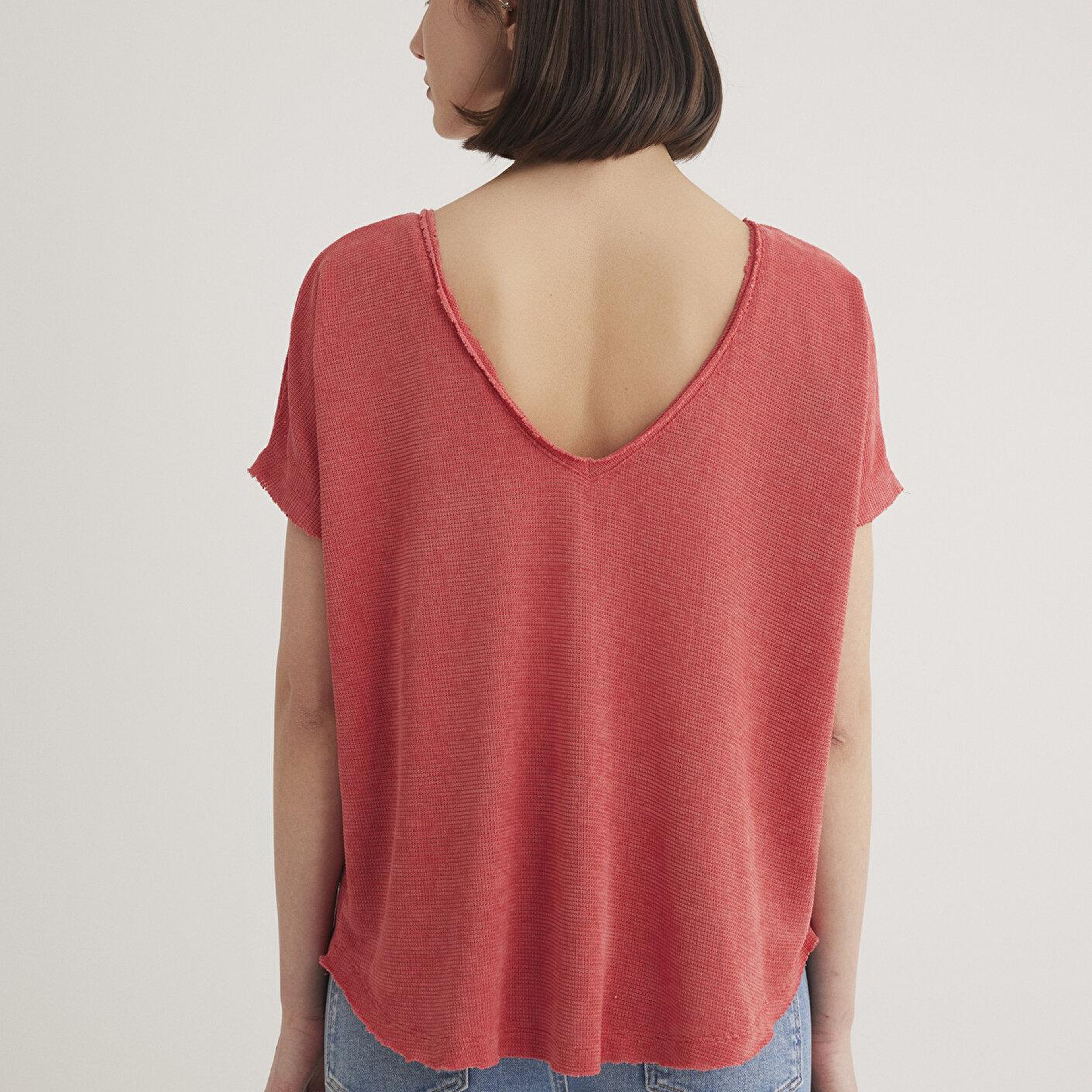 Mavi Dokulu Pembe Basic Tişört Loose Fit / Bol Rahat Kesim 167311-71102