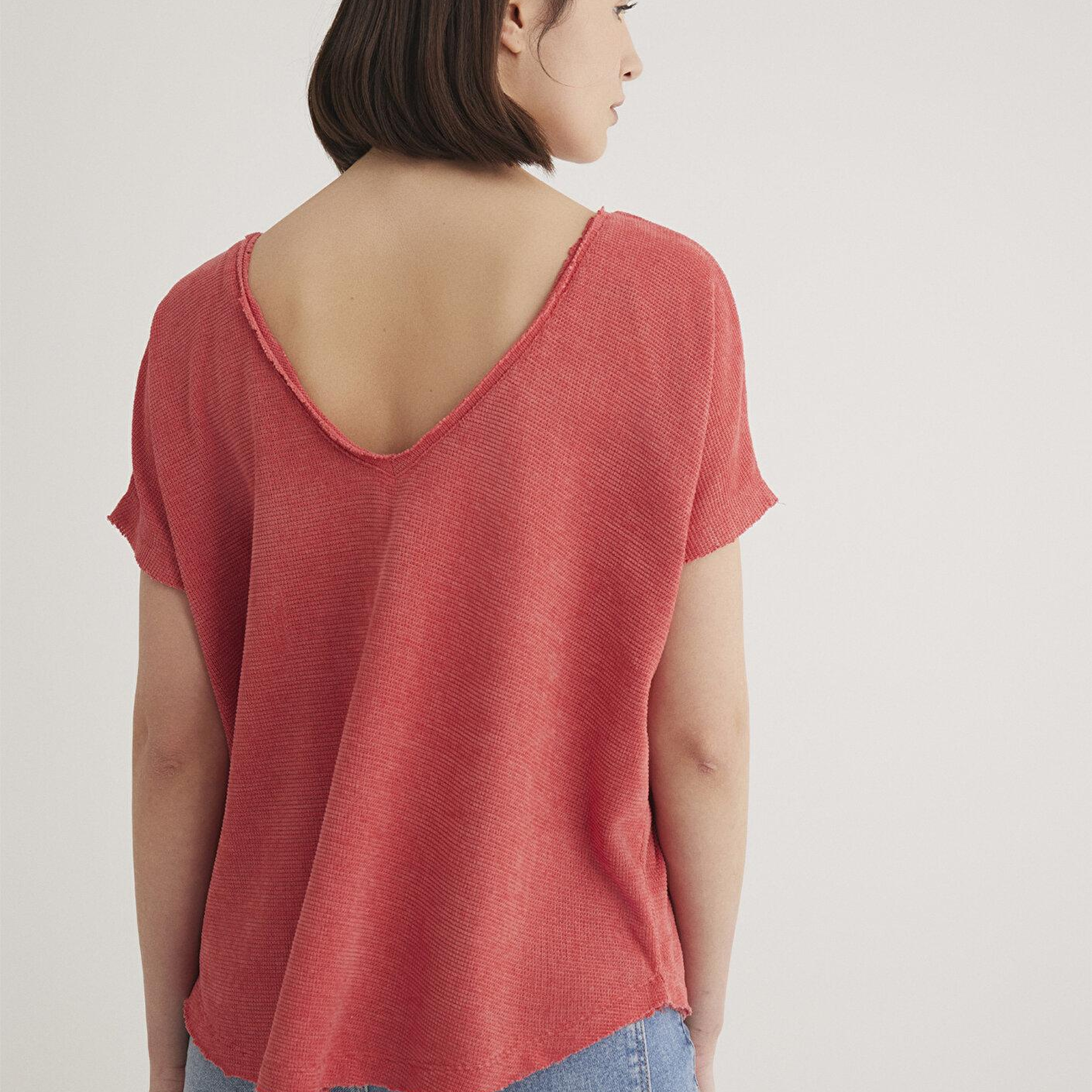 Mavi Dokulu Pembe Basic Tişört Loose Fit / Bol Rahat Kesim 167311-71102