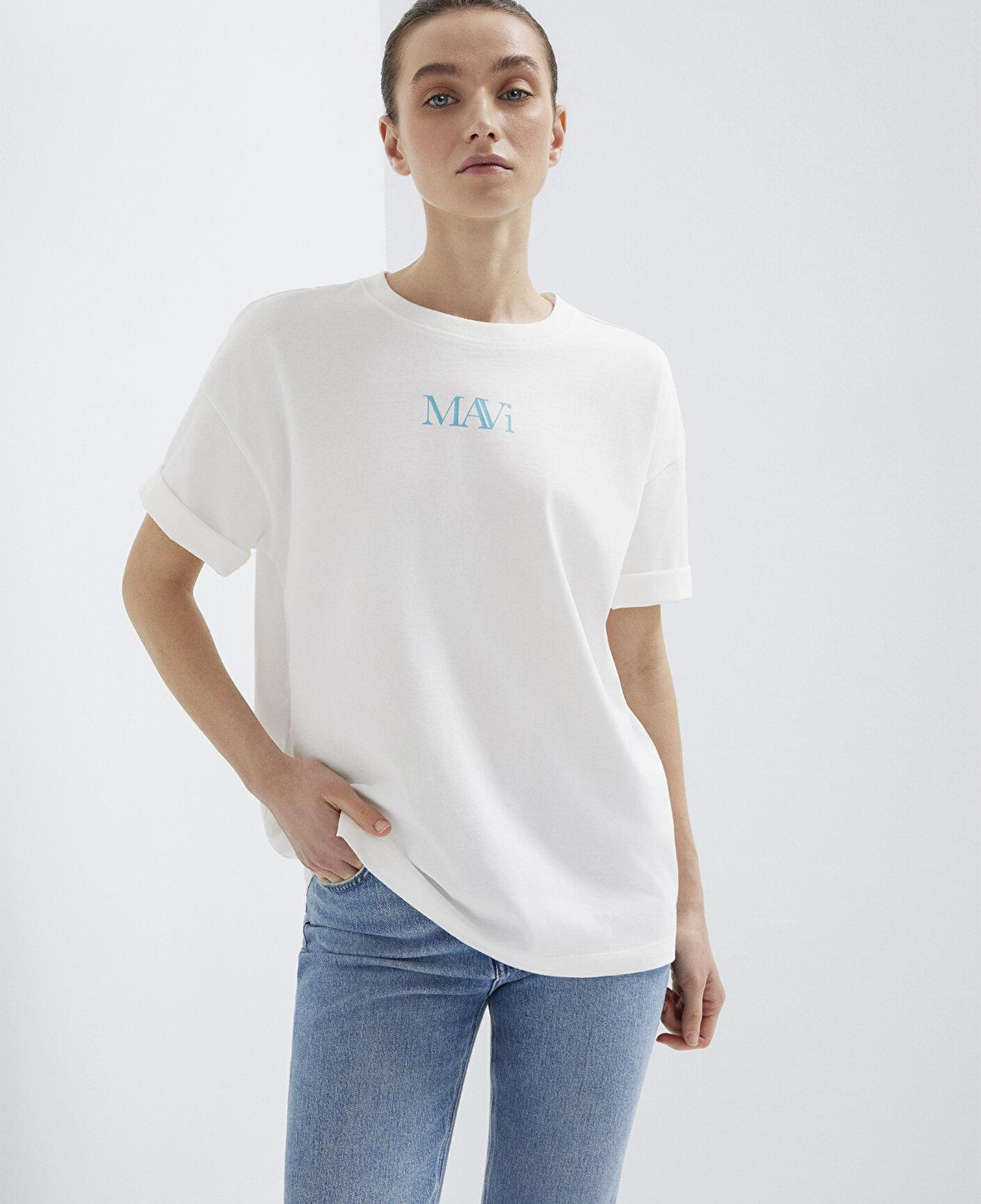 Mavi Mavi Logo Baskılı Ekru Tişört Oversize / Geniş Kesim 1611593-70057