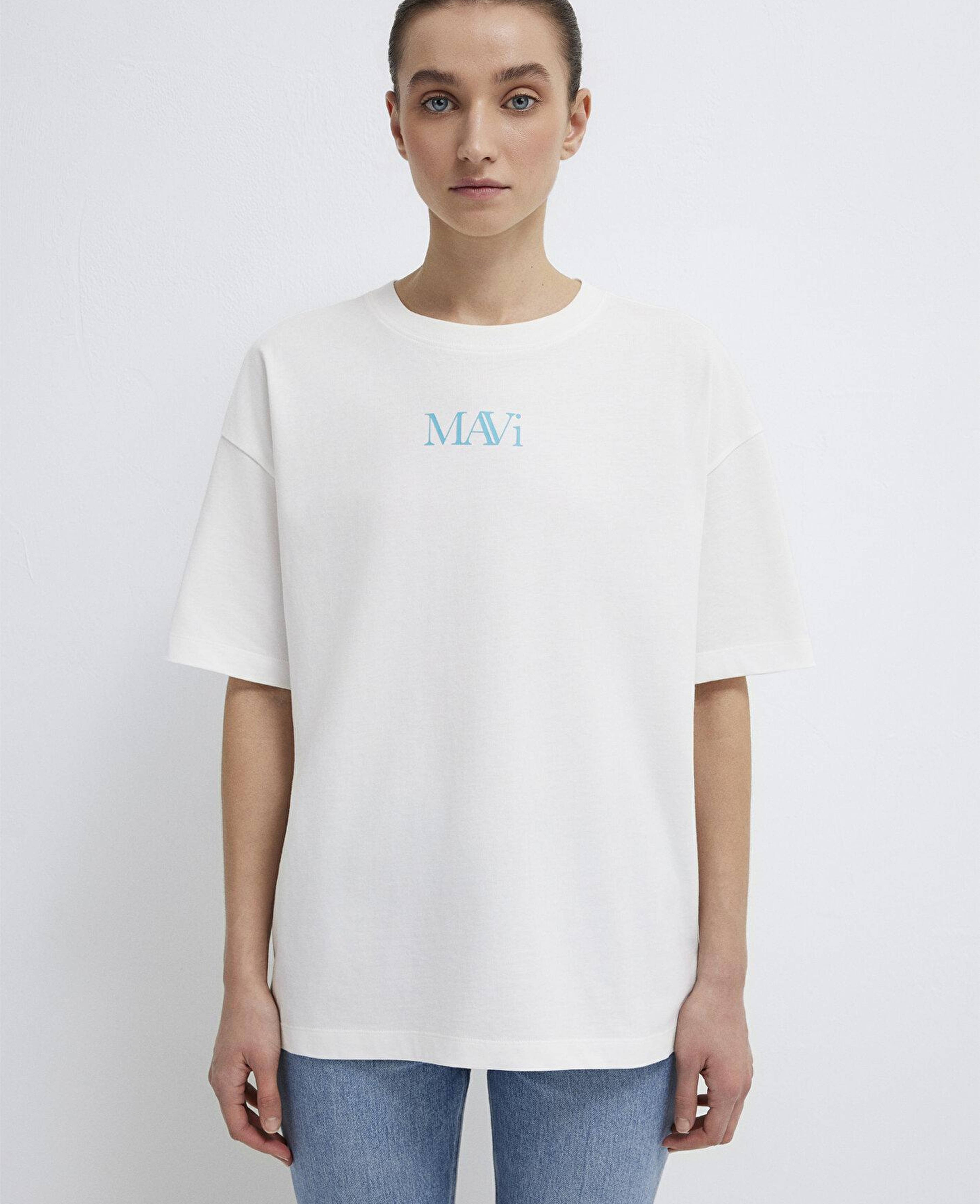Mavi Mavi Logo Baskılı Ekru Tişört Oversize / Geniş Kesim 1611593-70057