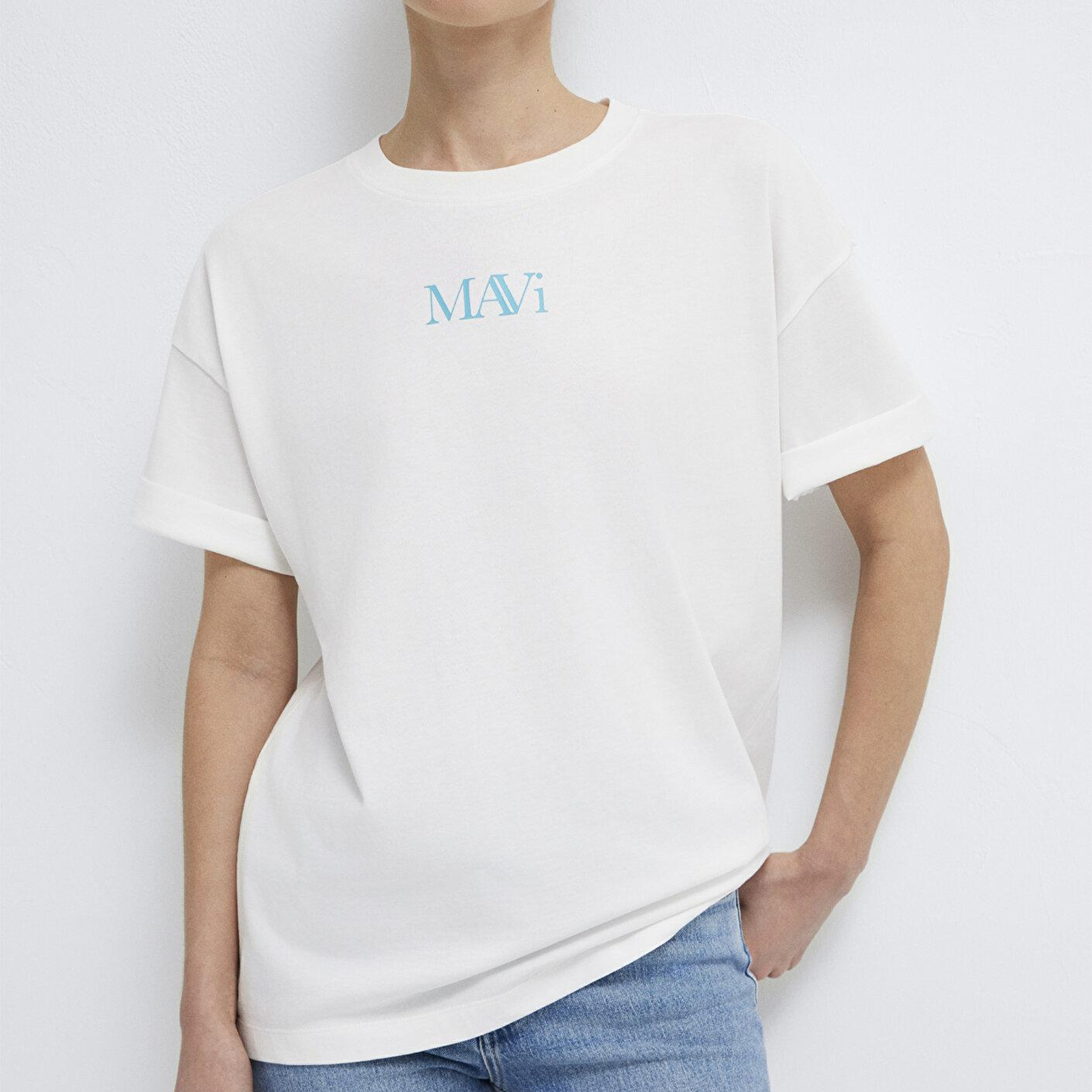 Mavi Mavi Logo Baskılı Ekru Tişört Oversize / Geniş Kesim 1611593-70057