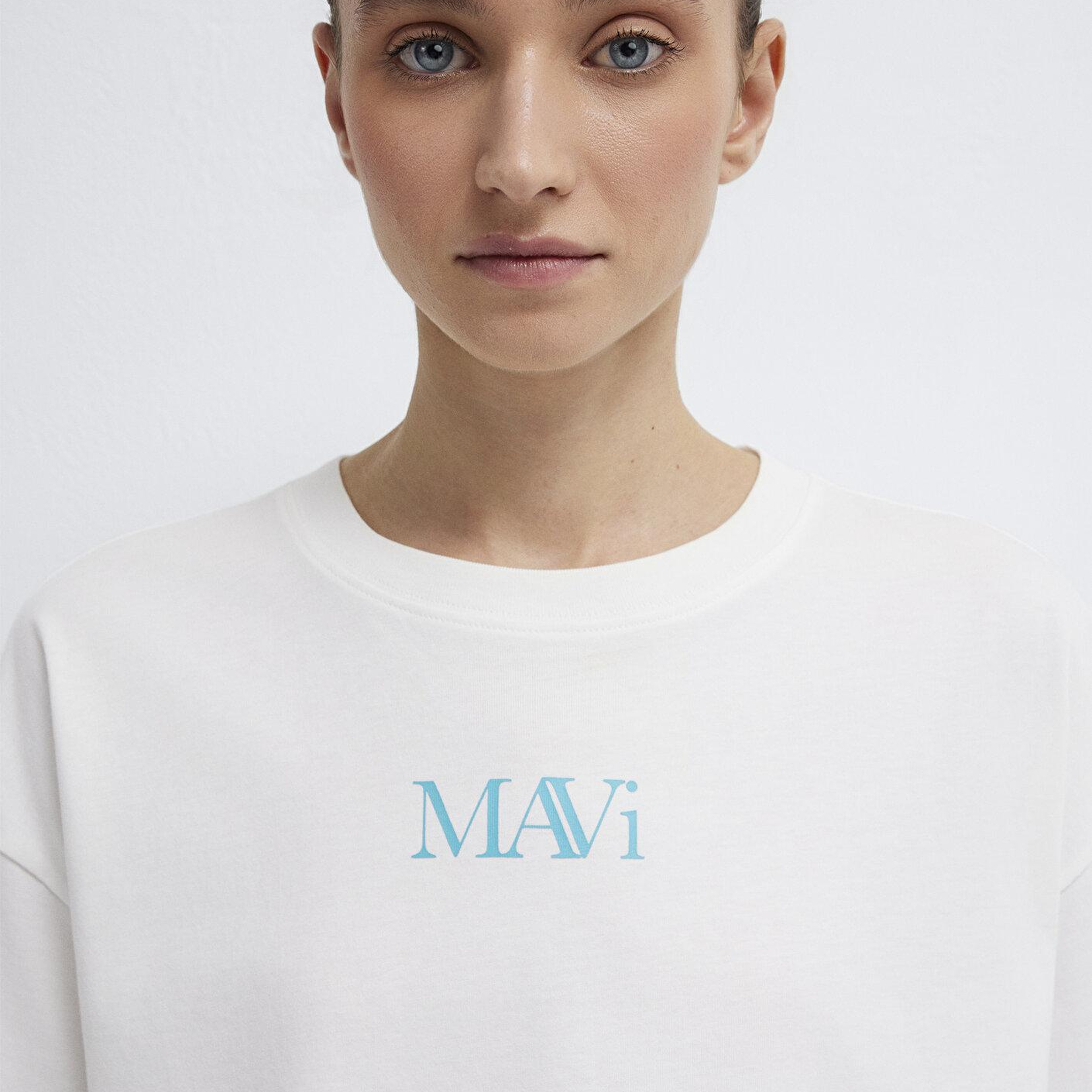 Mavi Mavi Logo Baskılı Ekru Tişört Oversize / Geniş Kesim 1611593-70057