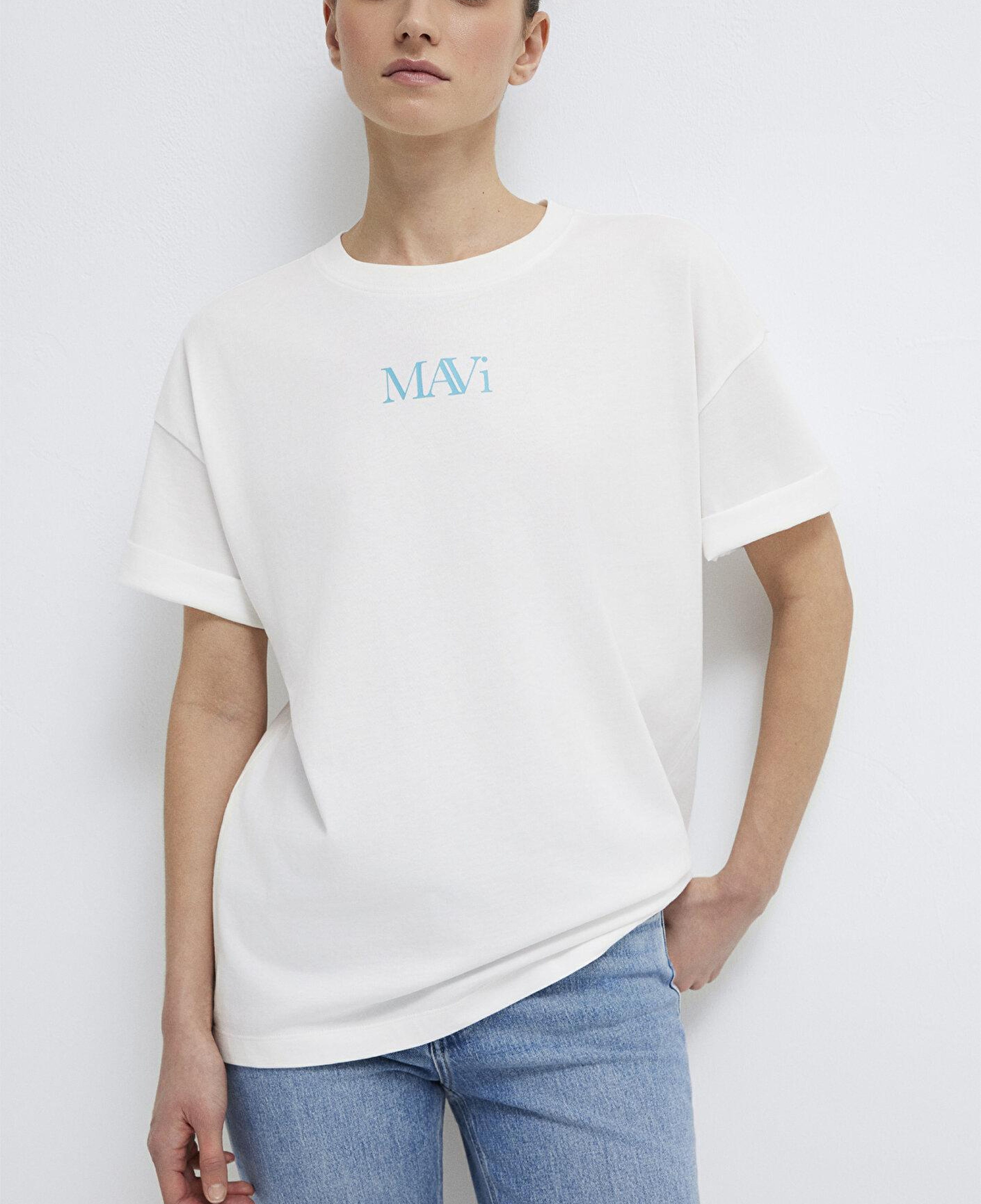 Mavi Mavi Logo Baskılı Ekru Tişört Oversize / Geniş Kesim 1611593-70057