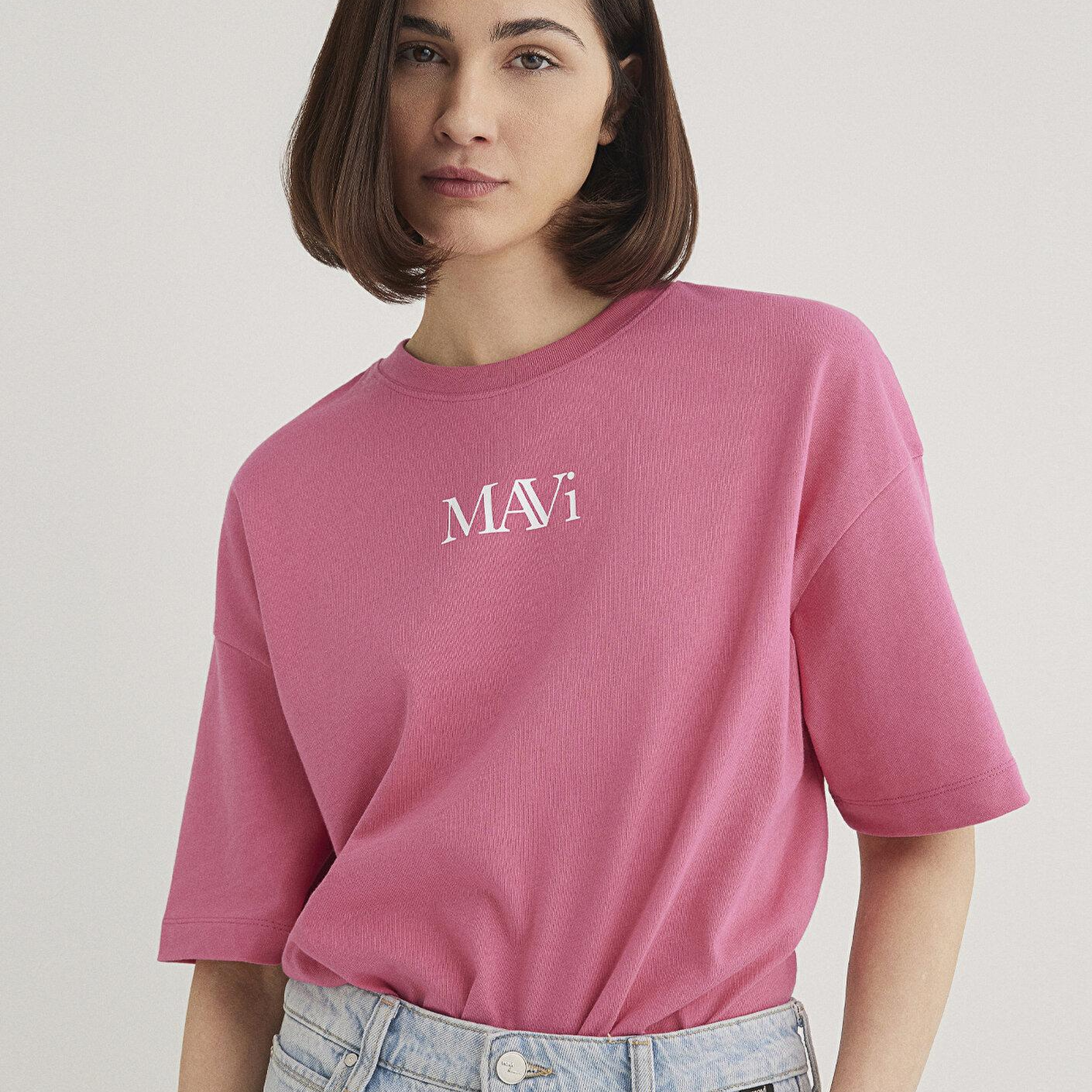 Mavi Mavi Logo Baskılı Pembe Tişört Oversize / Geniş Kesim 1611593-84680
