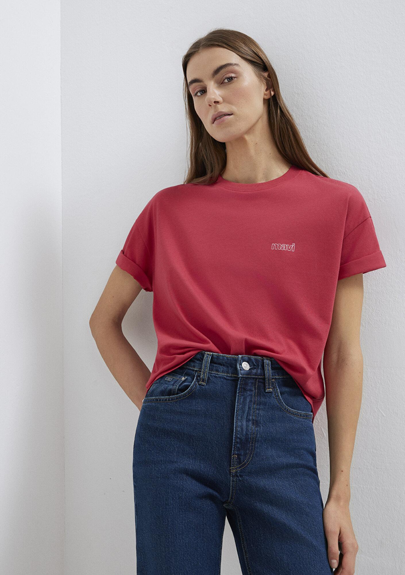Mavi Mavi Logo Baskılı Kırmızı Tişört Loose Fit / Bol Rahat Kesim 1611309-70985