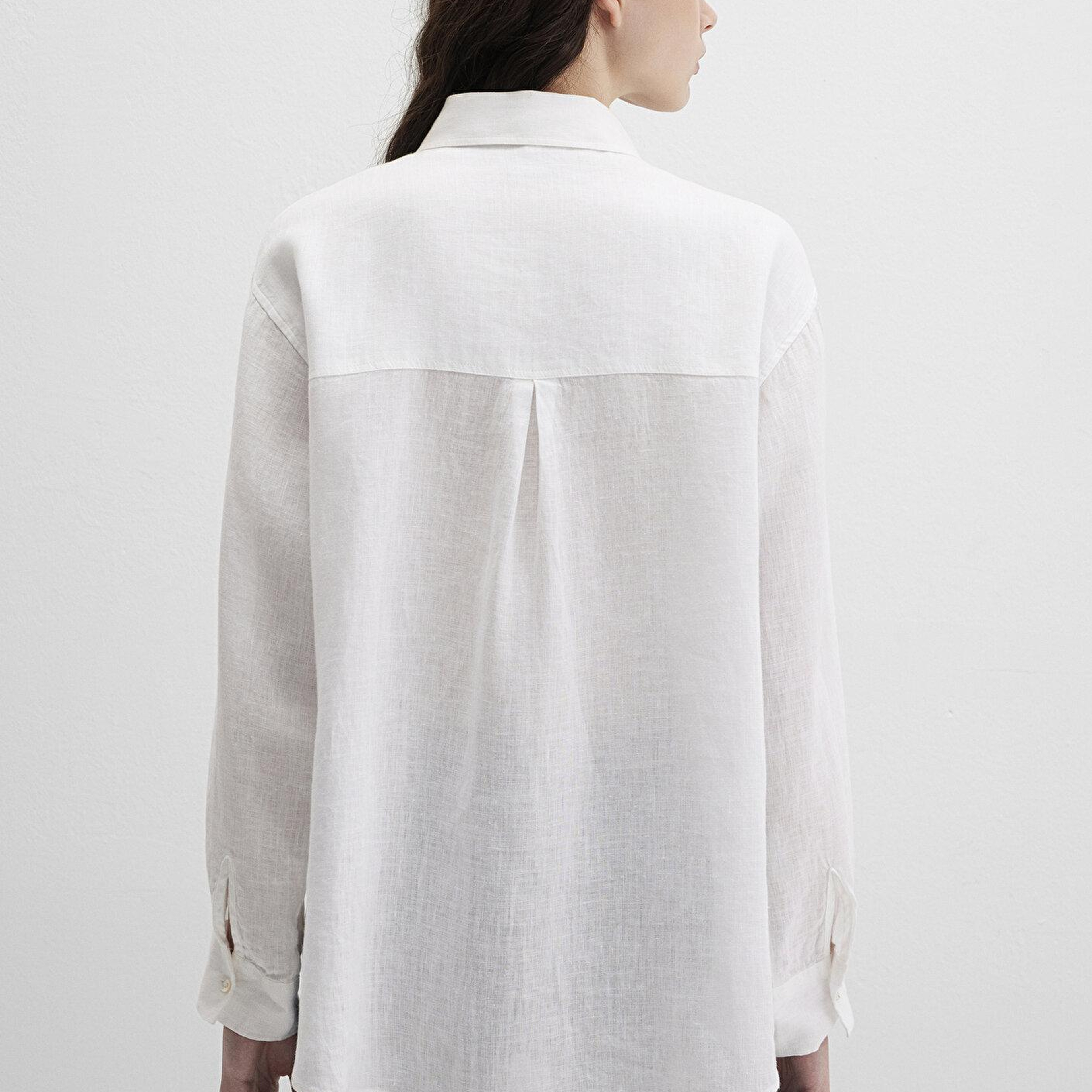 Mavi Beyaz Keten Gömlek Loose Fit / Bol Rahat Kesim 1210747-620