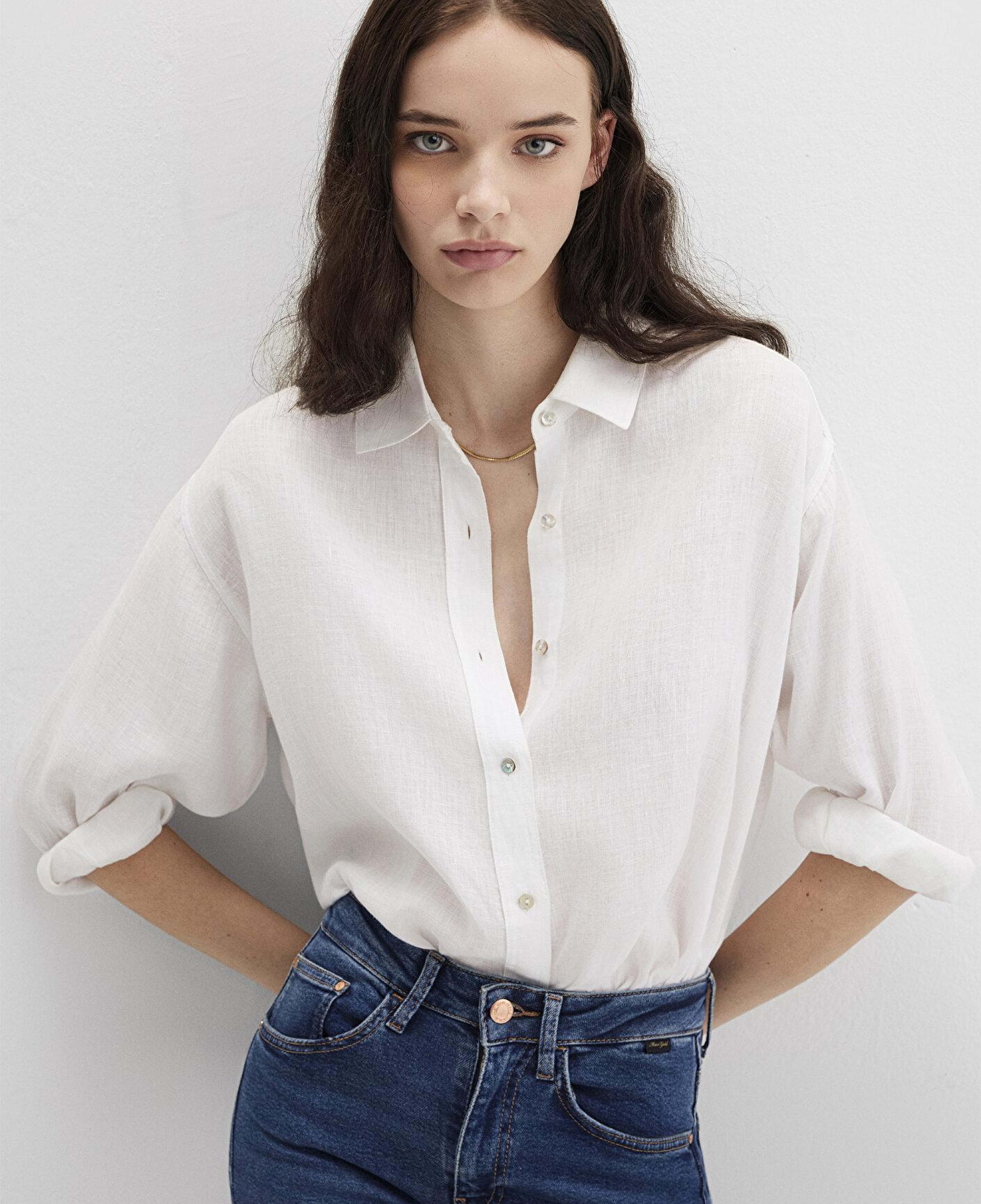 Mavi Beyaz Keten Gömlek Loose Fit / Bol Rahat Kesim 1210747-620