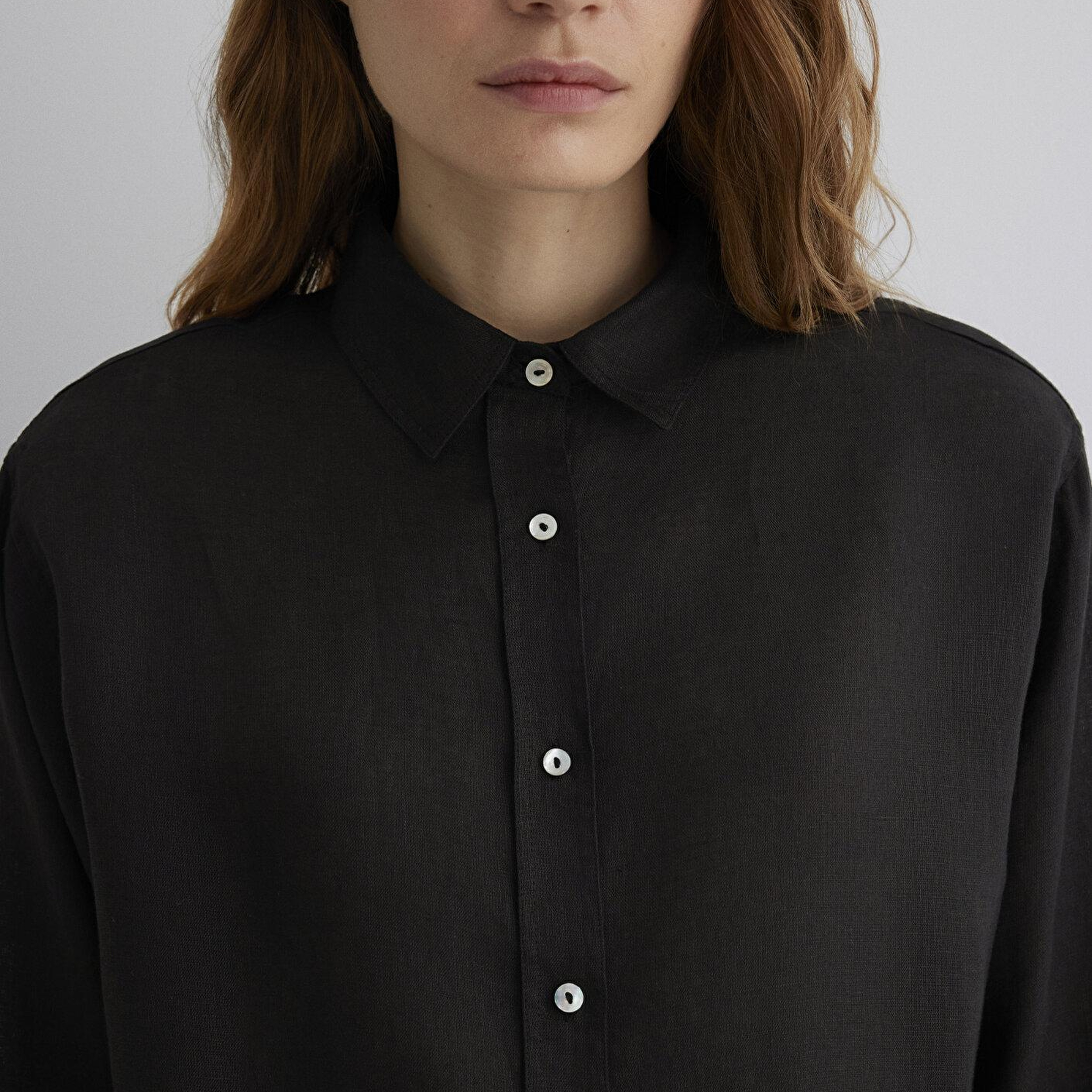 Mavi Siyah Keten Gömlek Loose Fit / Bol Rahat Kesim 1210747-900