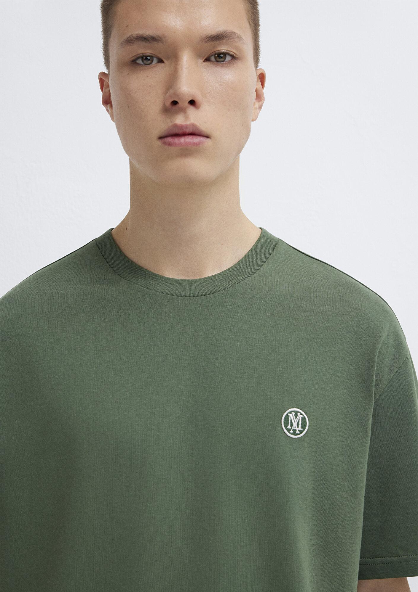 Mavi Mavi Logo İşlemeli Yeşil Basic Tişört Loose Fit / Bol Rahat Kesim 067074-81570