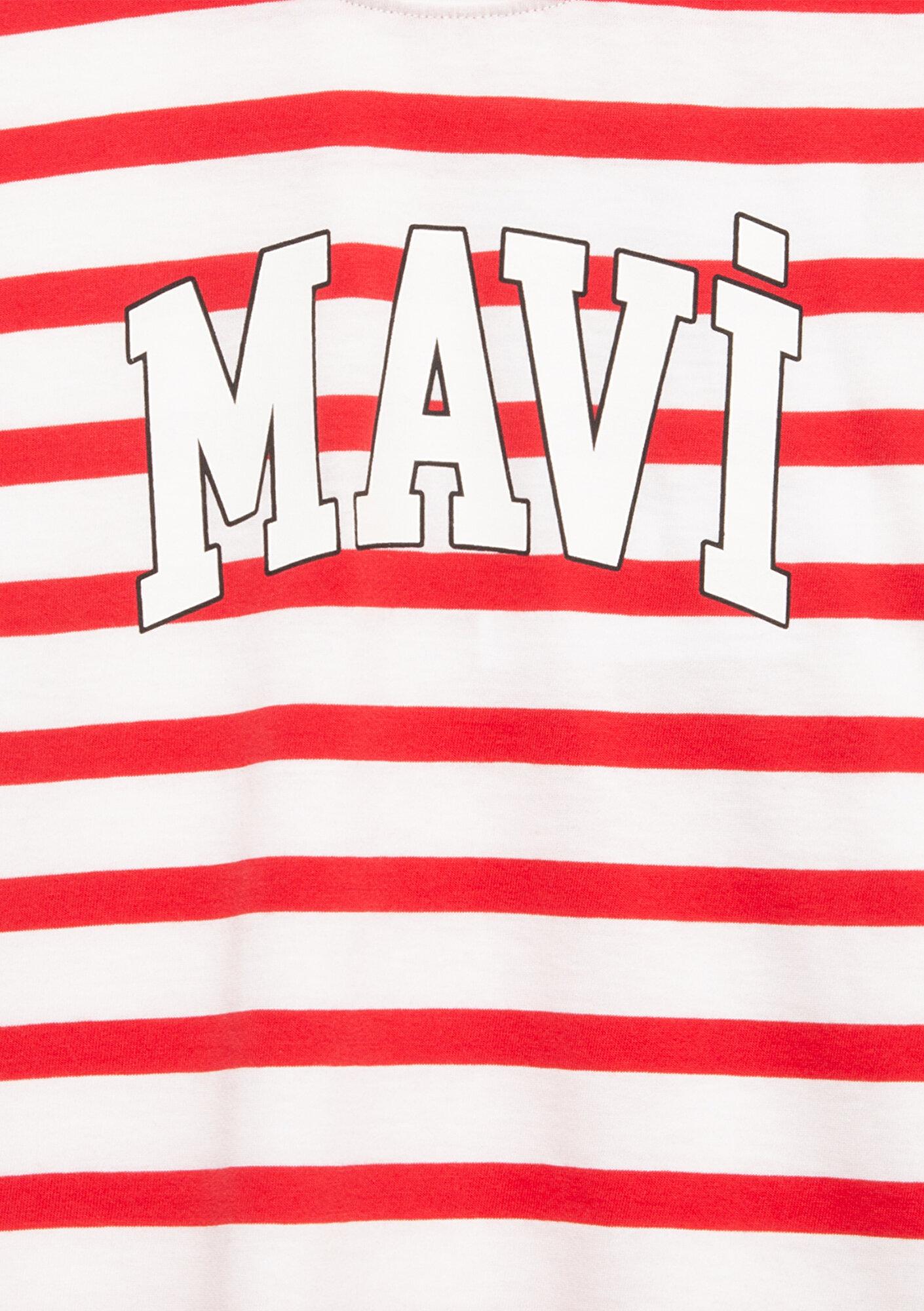 Mavi Mavi Logo Baskılı Çizgili Tişört Loose Fit / Bol Rahat Kesim 6610251-91366