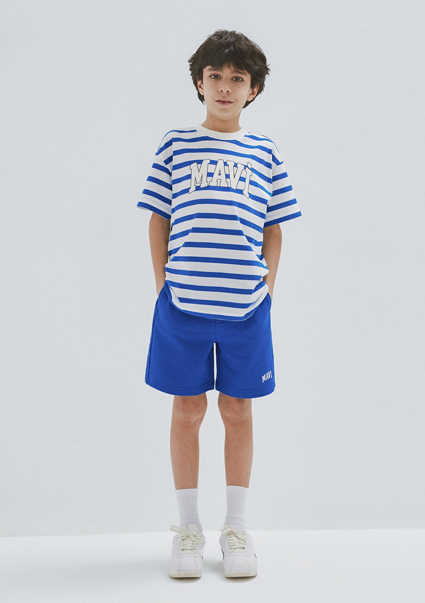 Mavi Mavi Baskılı Çizgili Tişört Loose Fit / Bol Rahat Kesim 6610251-91364