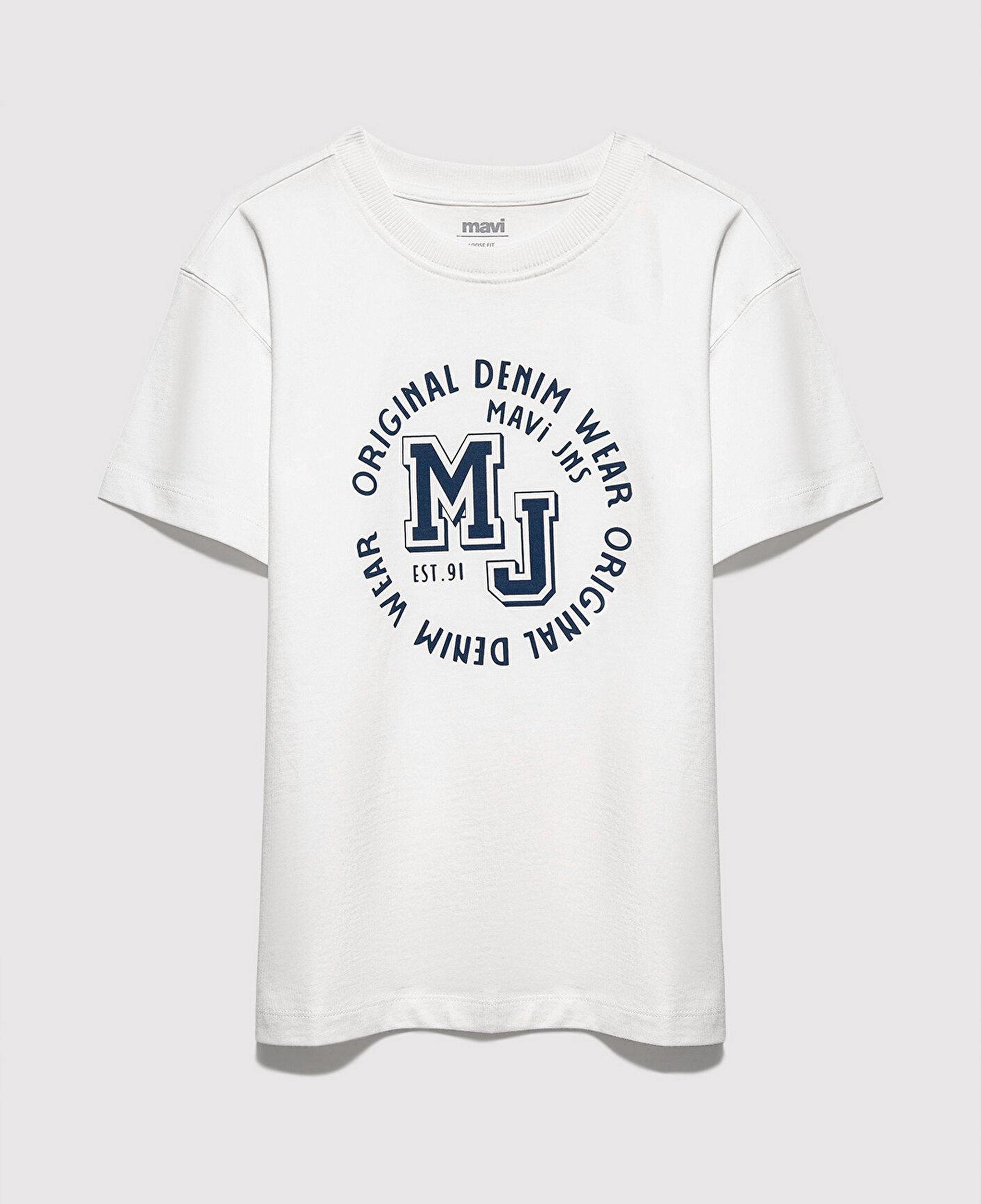 Mavi MJ Logo Baskılı Ekru Tişört Loose Fit / Bol Rahat Kesim 6610395-70057