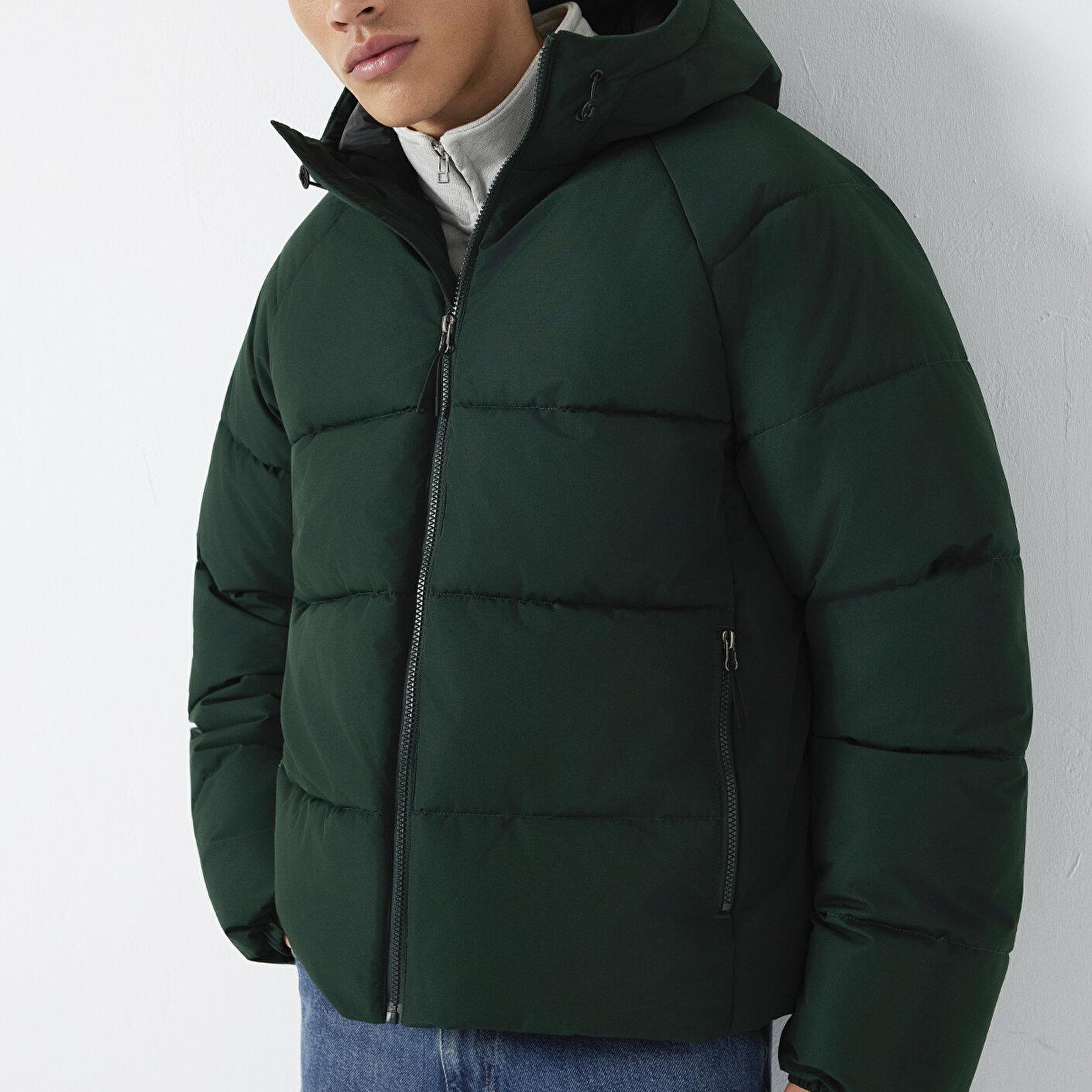 Mavi Kapüşonlu Yeşil Şişme Mont 0110756-85370