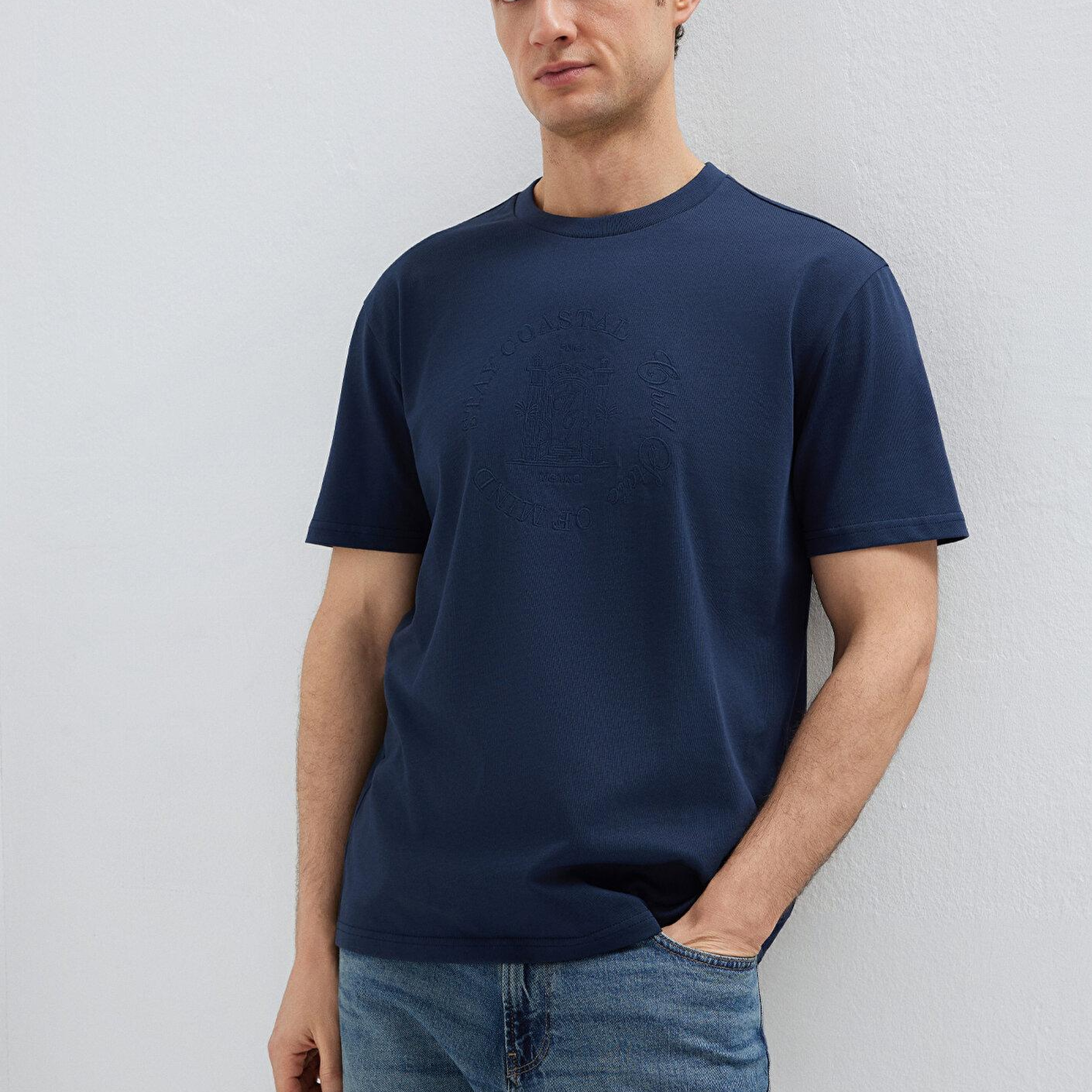 Mavi Baskılı Lacivert Tişört Loose Fit / Bol Rahat Kesim 0613156-70490