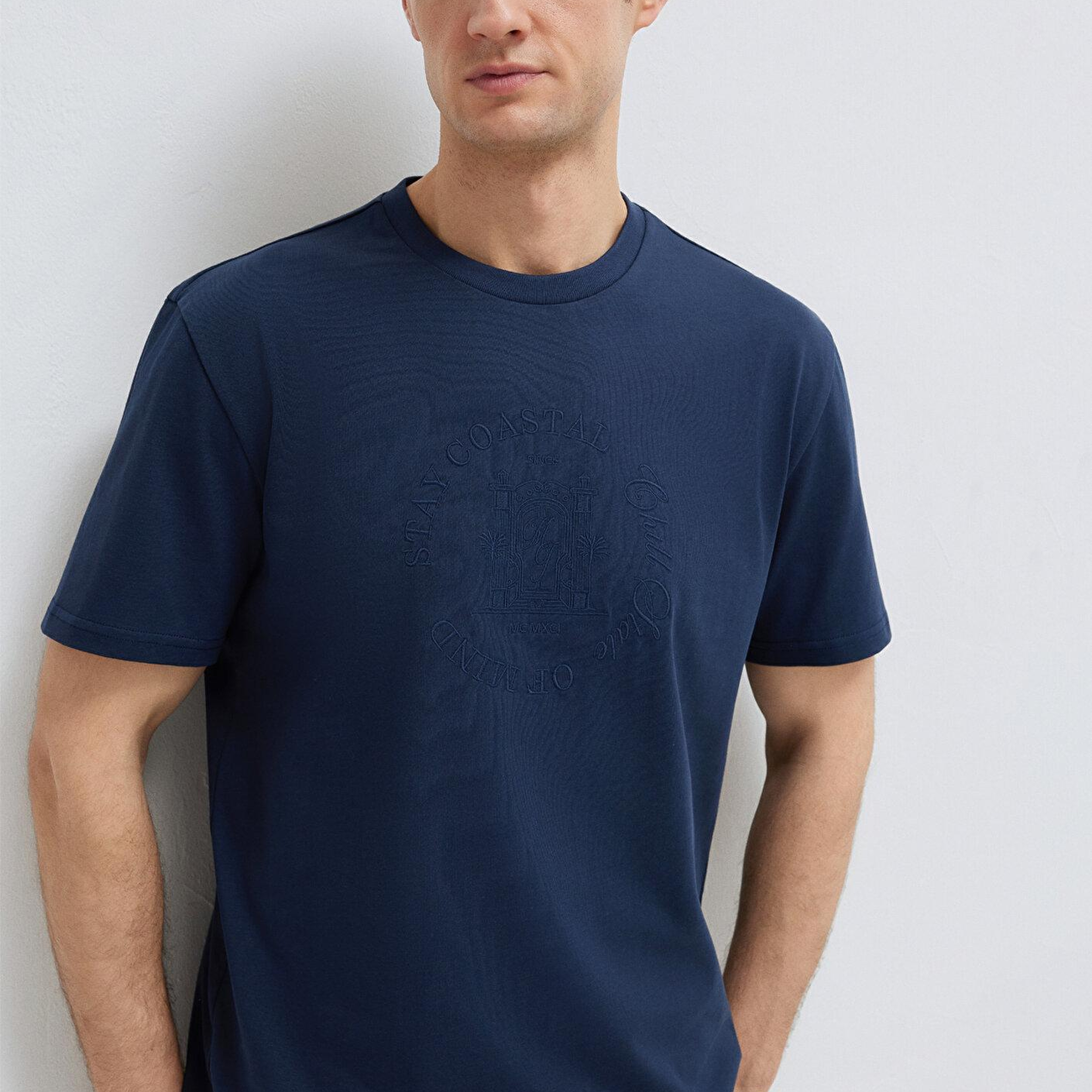 Mavi Baskılı Lacivert Tişört Loose Fit / Bol Rahat Kesim 0613156-70490