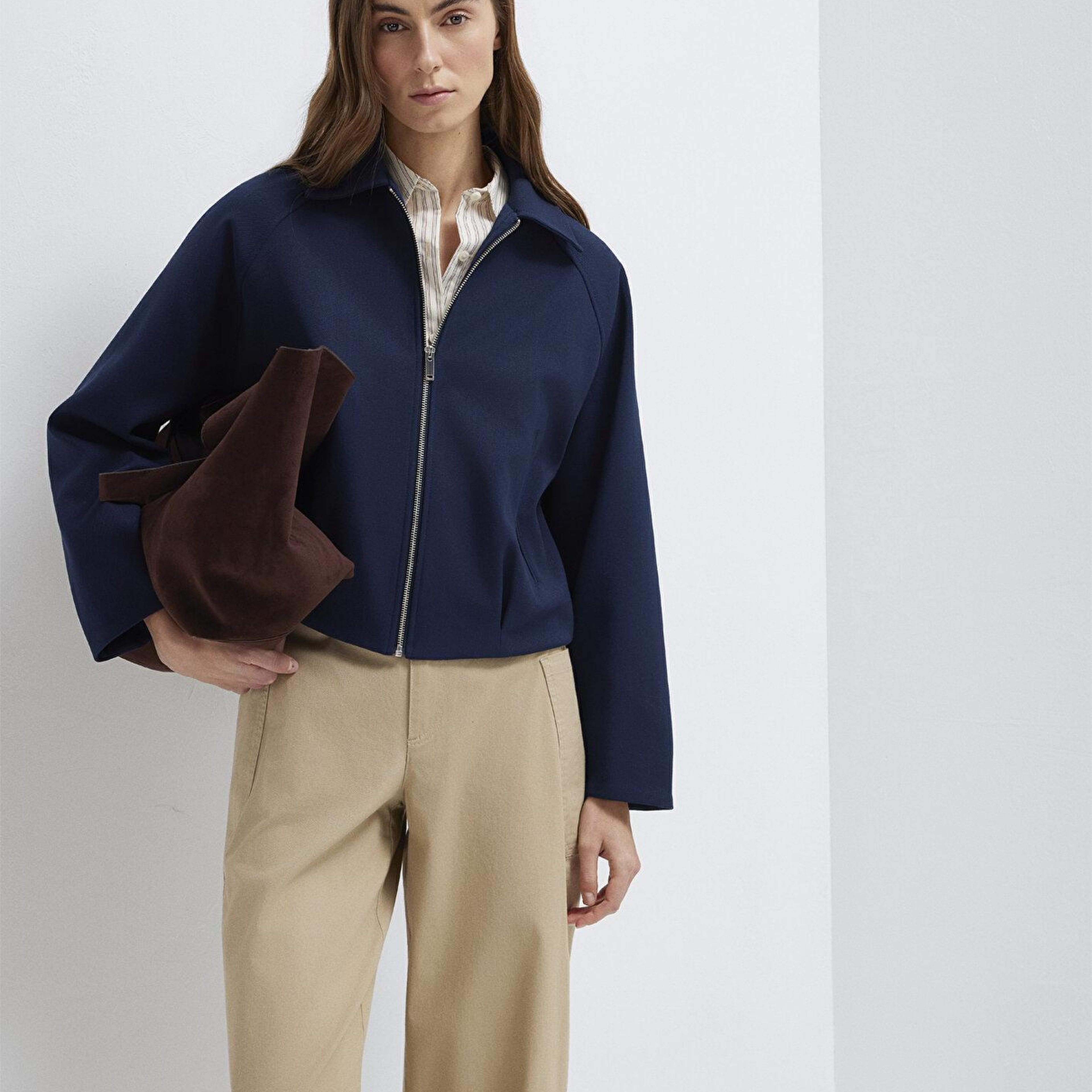 Mavi Lacivert Crop Ceket Oversize / Geniş Kesim 1110820-82318