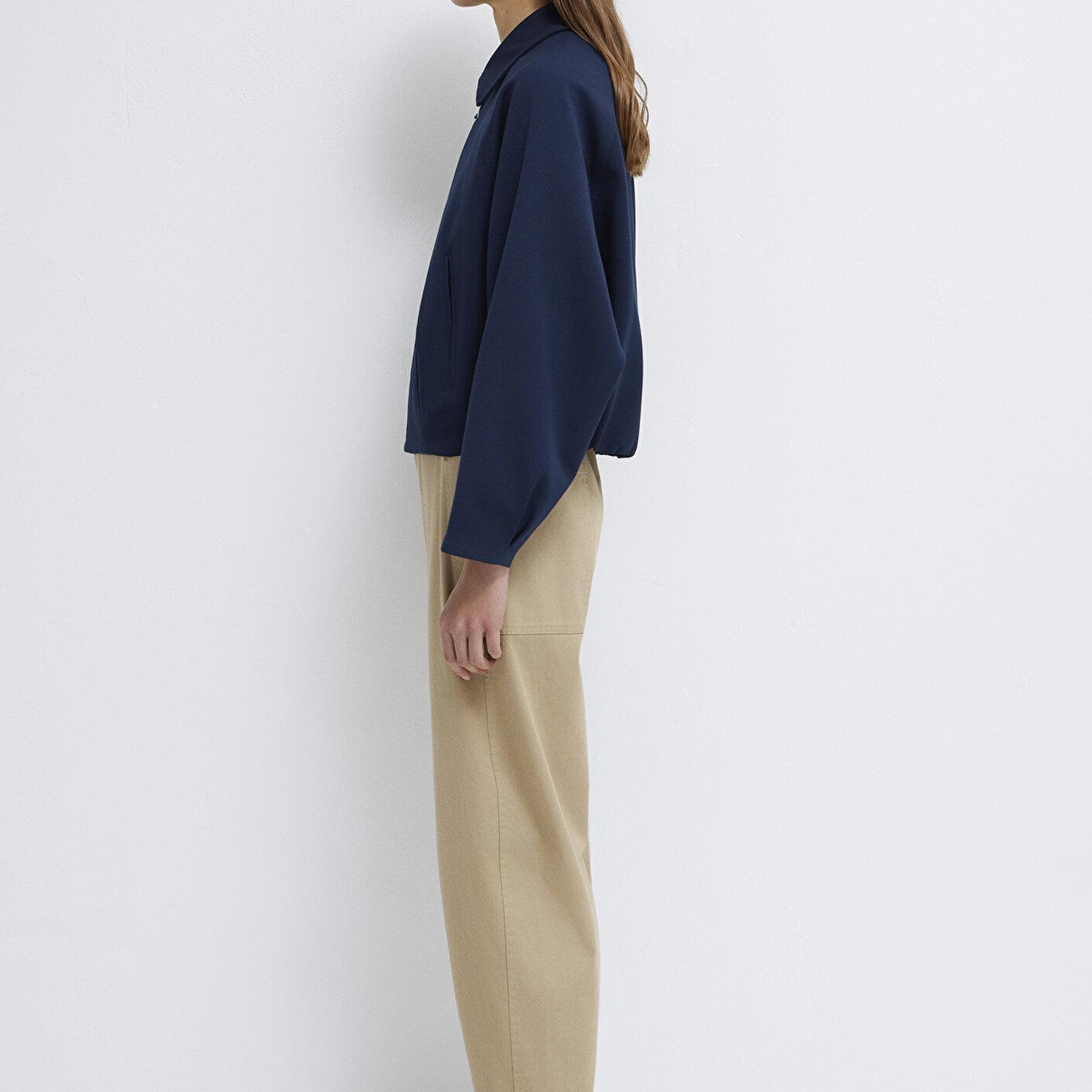 Mavi Lacivert Crop Ceket Oversize / Geniş Kesim 1110820-82318