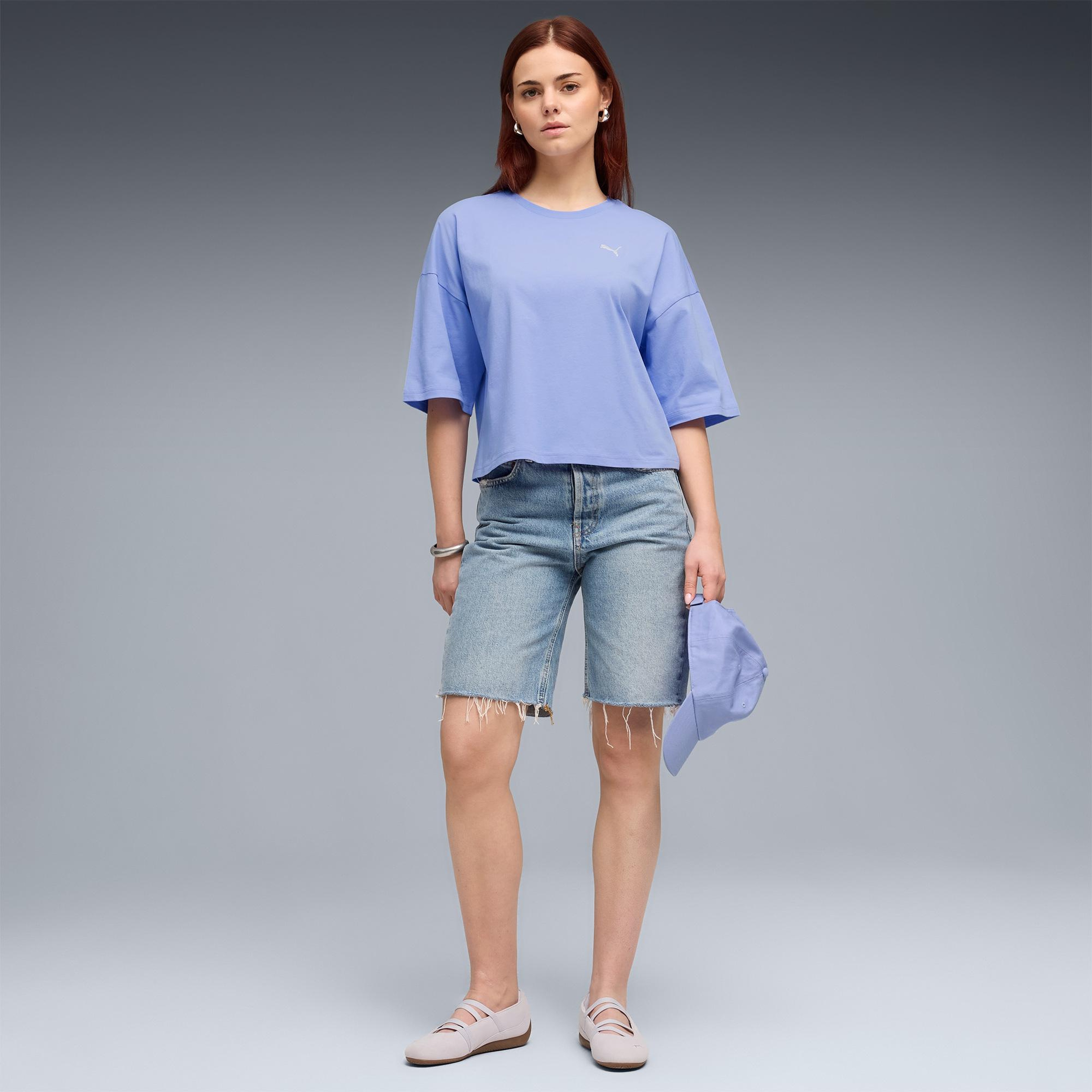 Puma Wardrobe Essentials Oversized  Kadın Mor T-Shirt