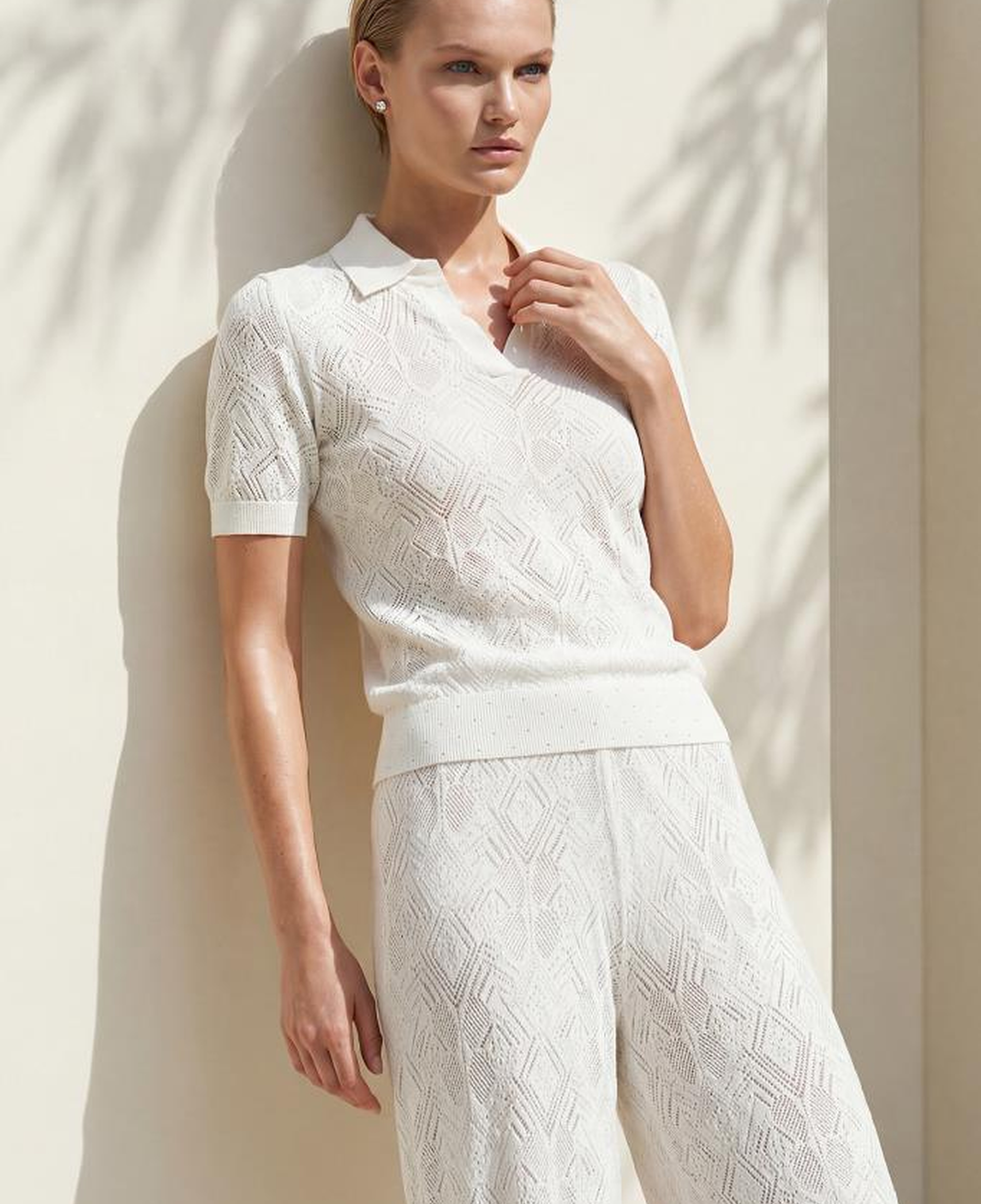 Join Us Polo Yaka Ajurlu Beyaz Bluz