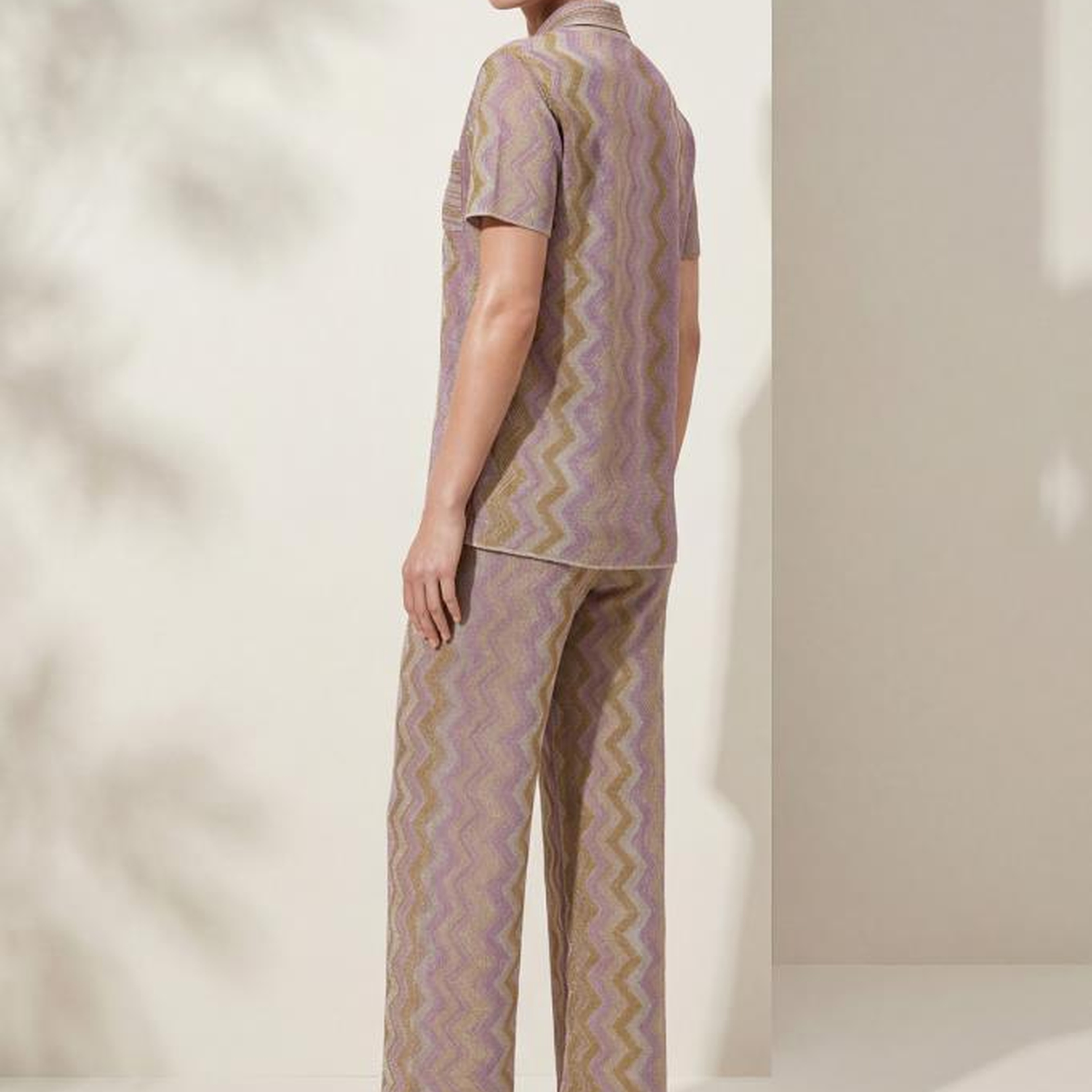 Join Us Polo Yaka Desenli Simli Pembe Bluz