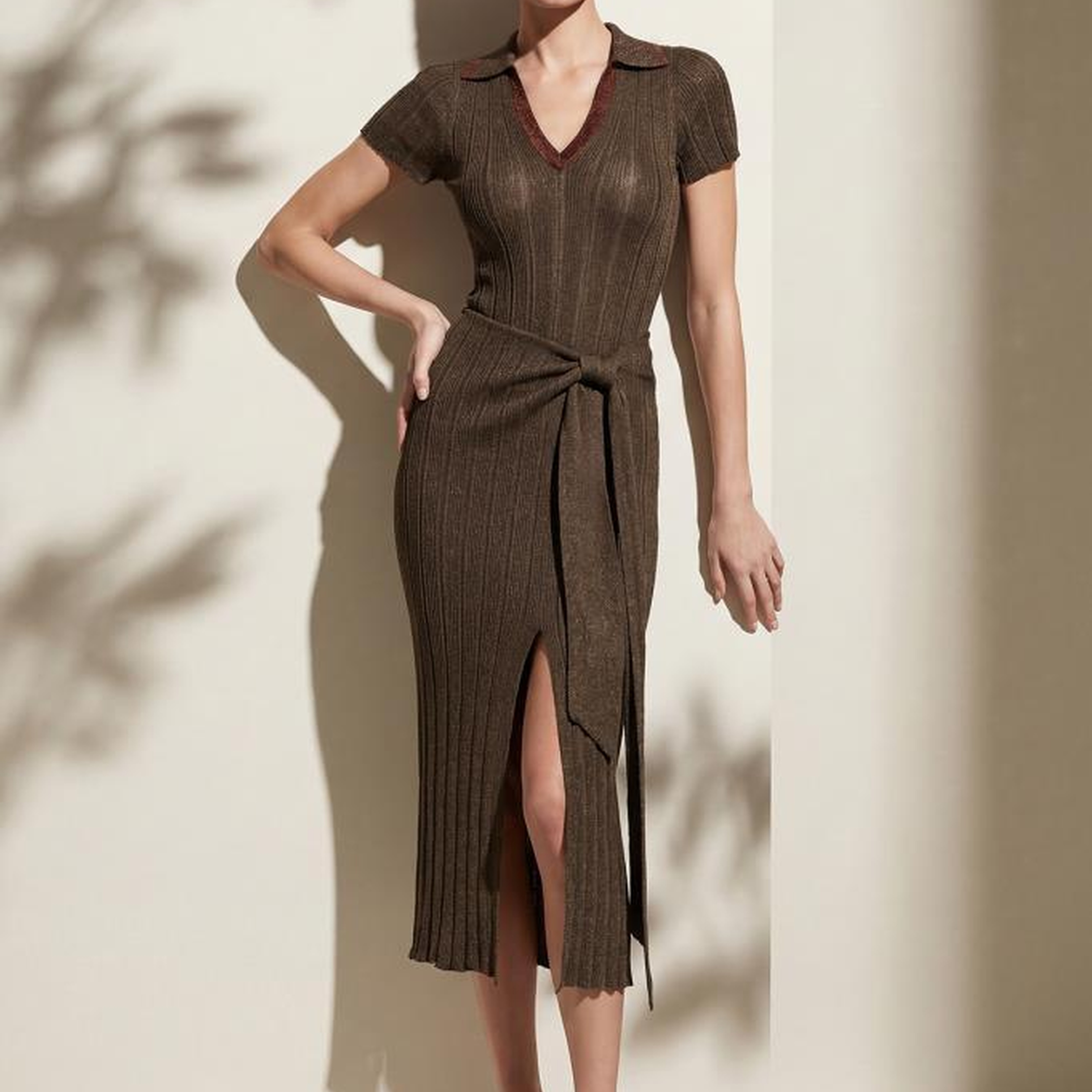 Join Us Polo Yaka Fitilli Kahverengi Bluz