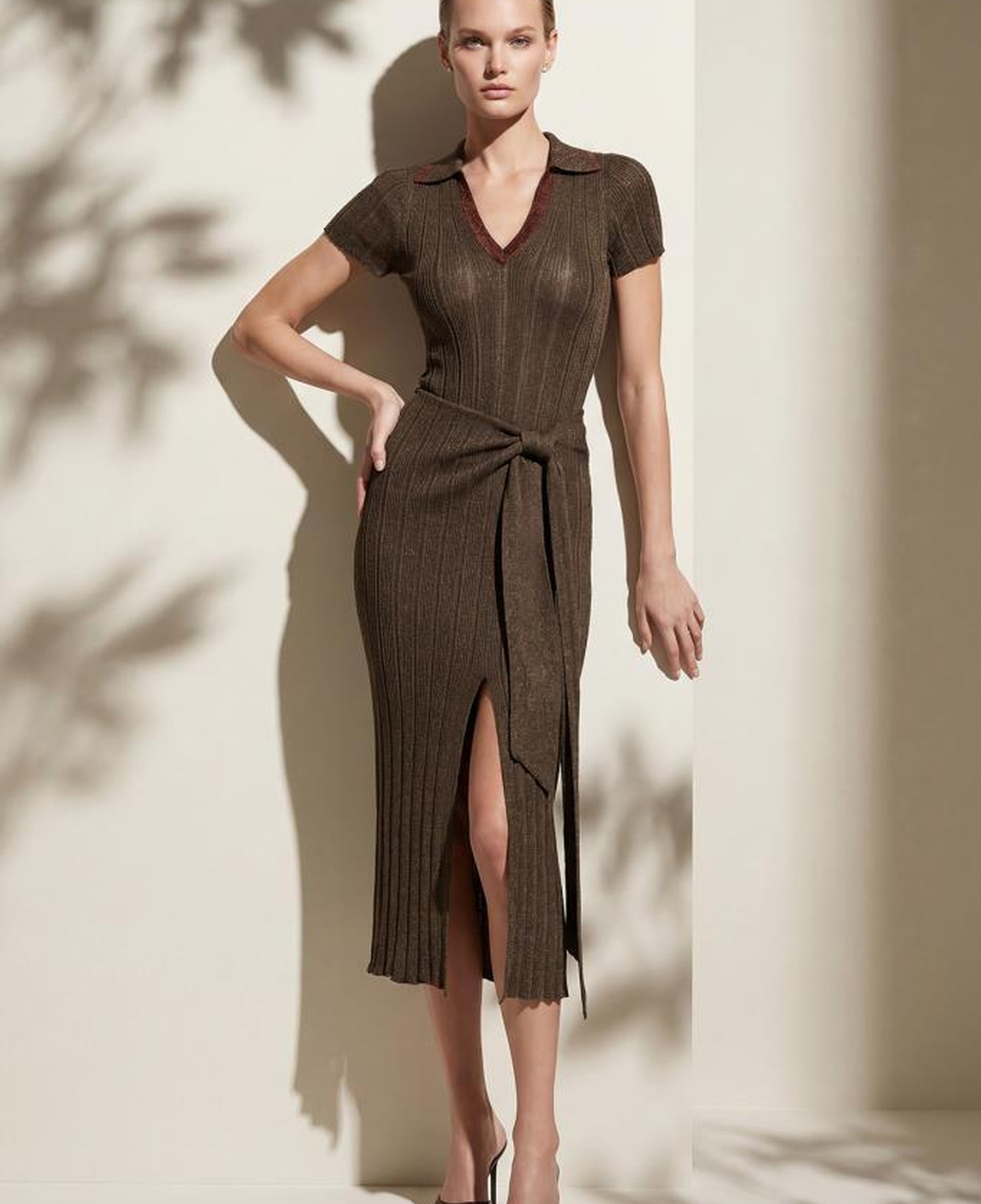 Join Us Polo Yaka Fitilli Kahverengi Bluz