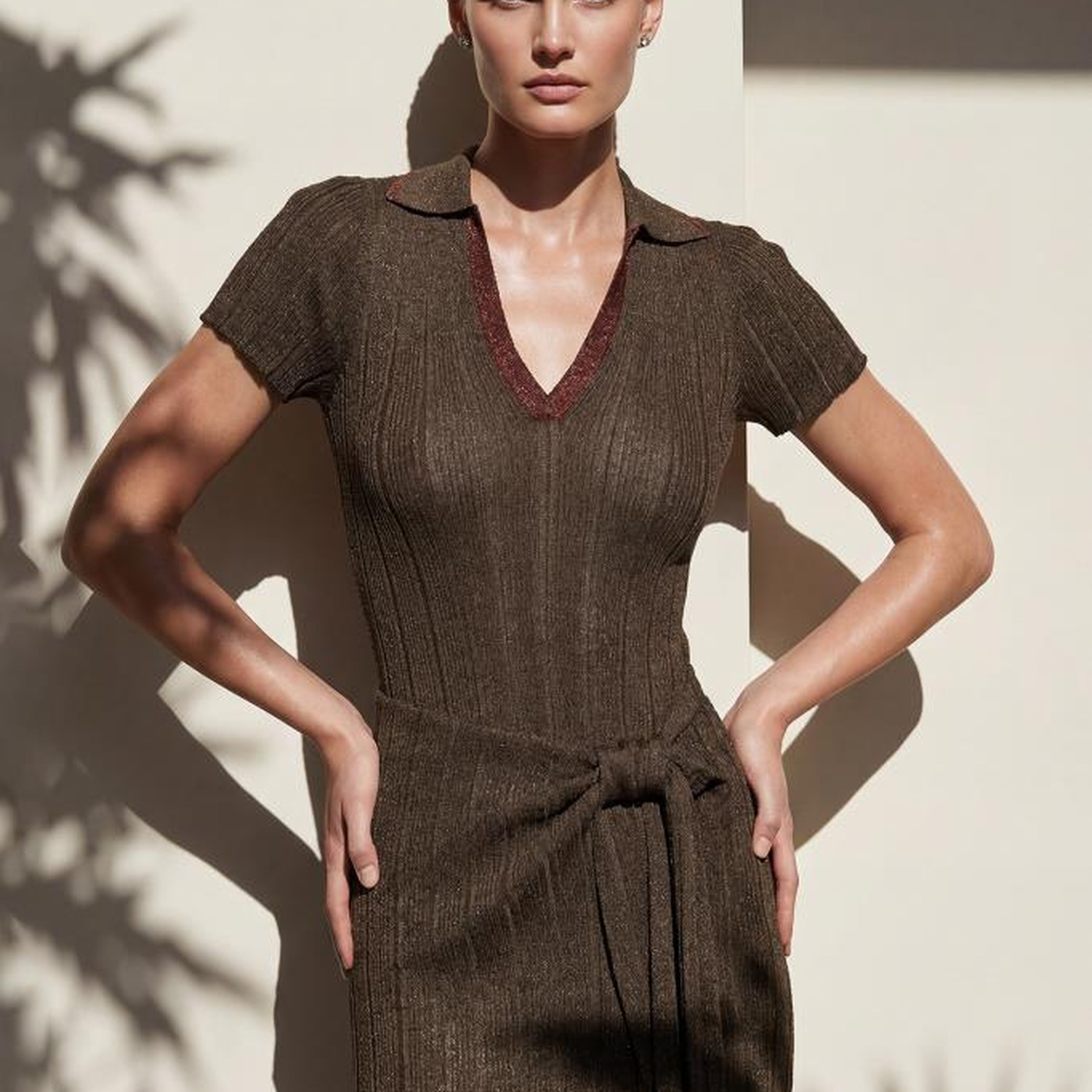 Join Us Polo Yaka Fitilli Kahverengi Bluz