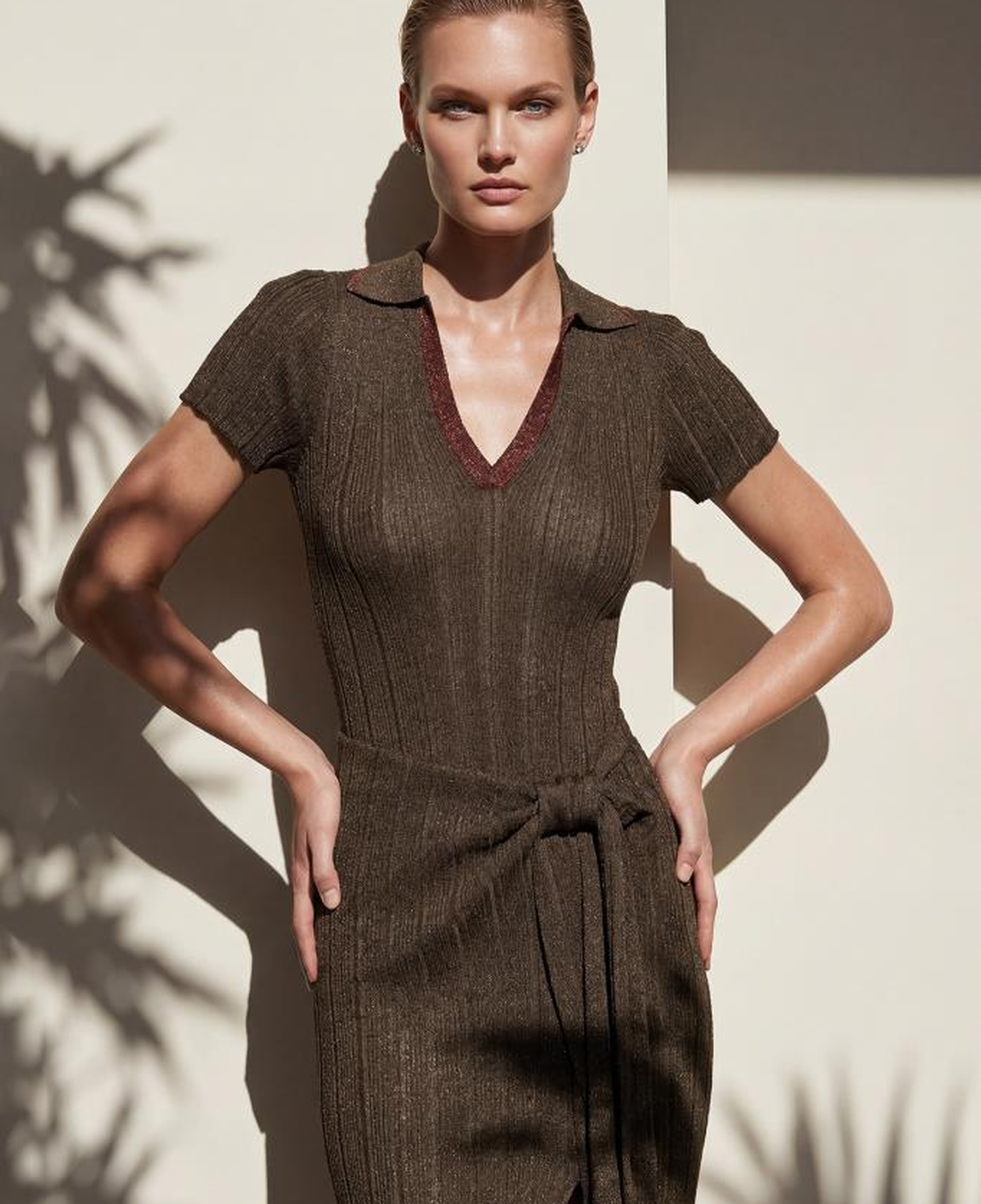 Join Us Polo Yaka Fitilli Kahverengi Bluz