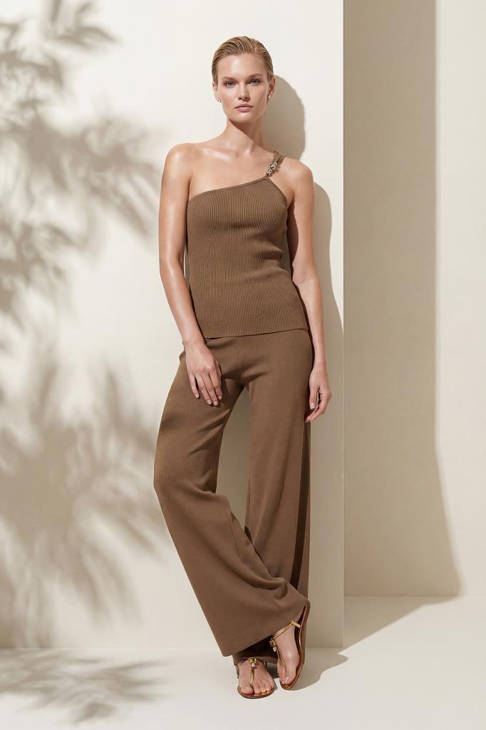 Join Us Tek Omuz Toka Detaylı Kahverengi Bluz