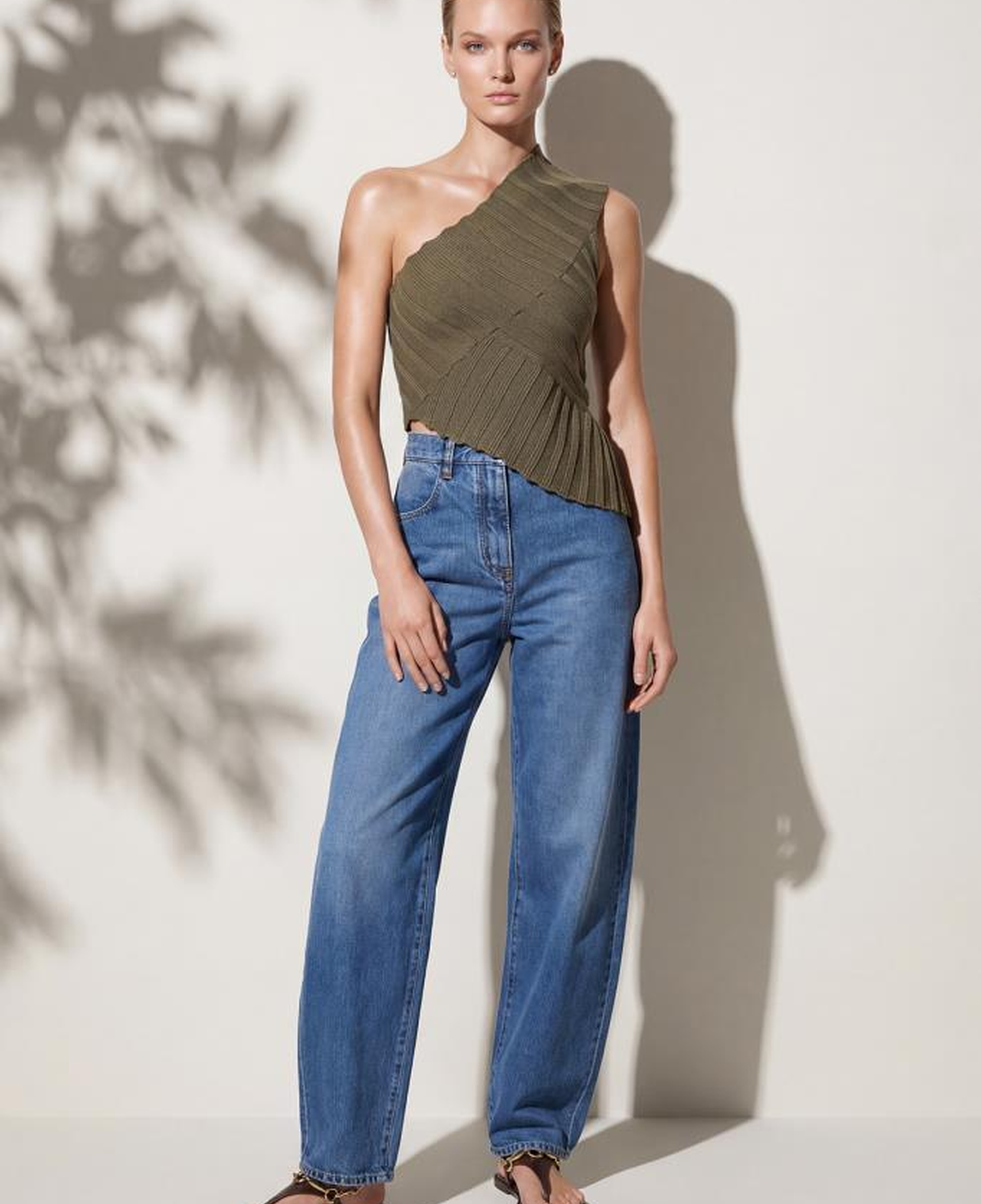 Join Us Tek Omuz Asimetrik Yeşil Bluz