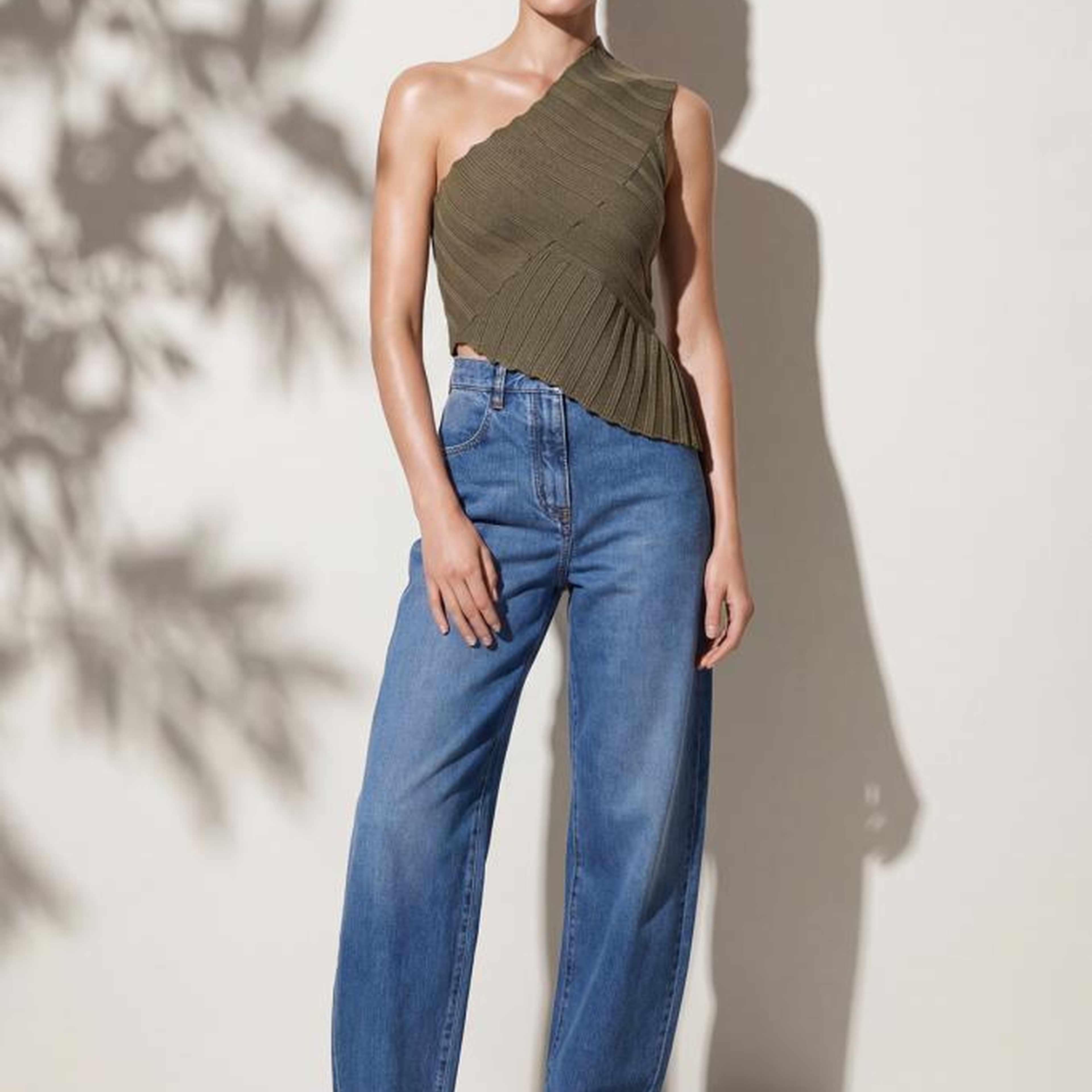 Join Us Tek Omuz Asimetrik Yeşil Bluz