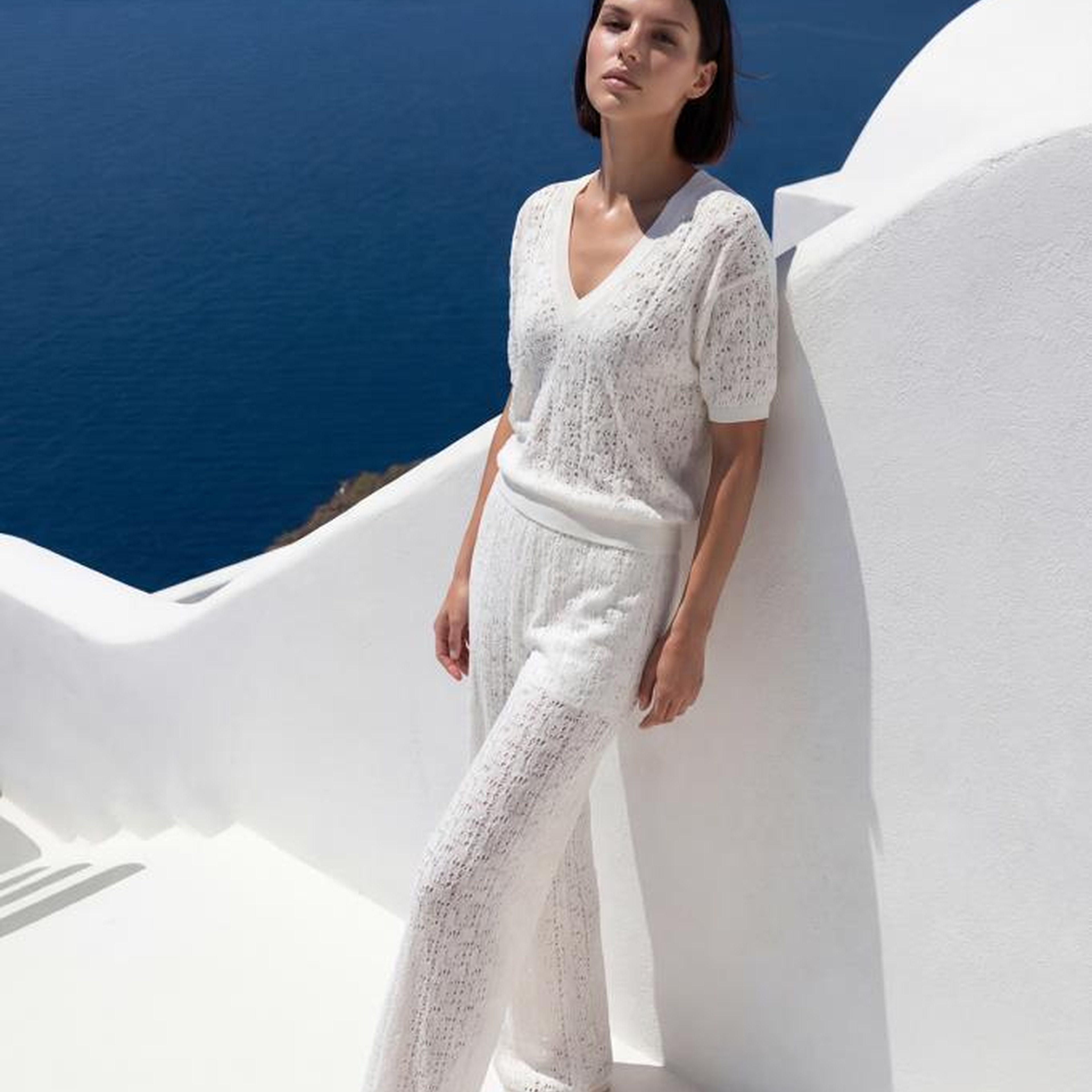 Join Us V Yaka Ajurlu Beyaz Bluz