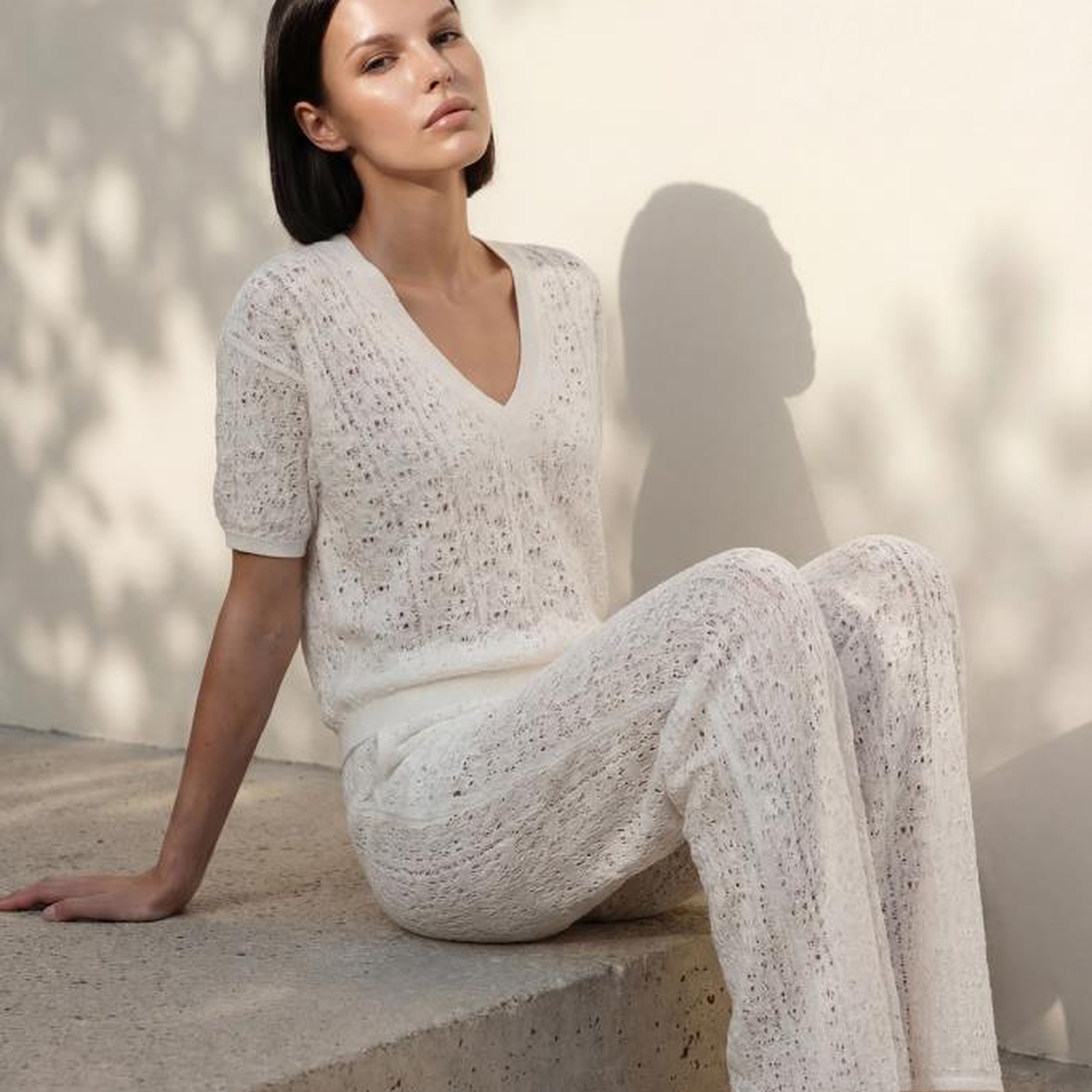 Join Us V Yaka Ajurlu Beyaz Bluz