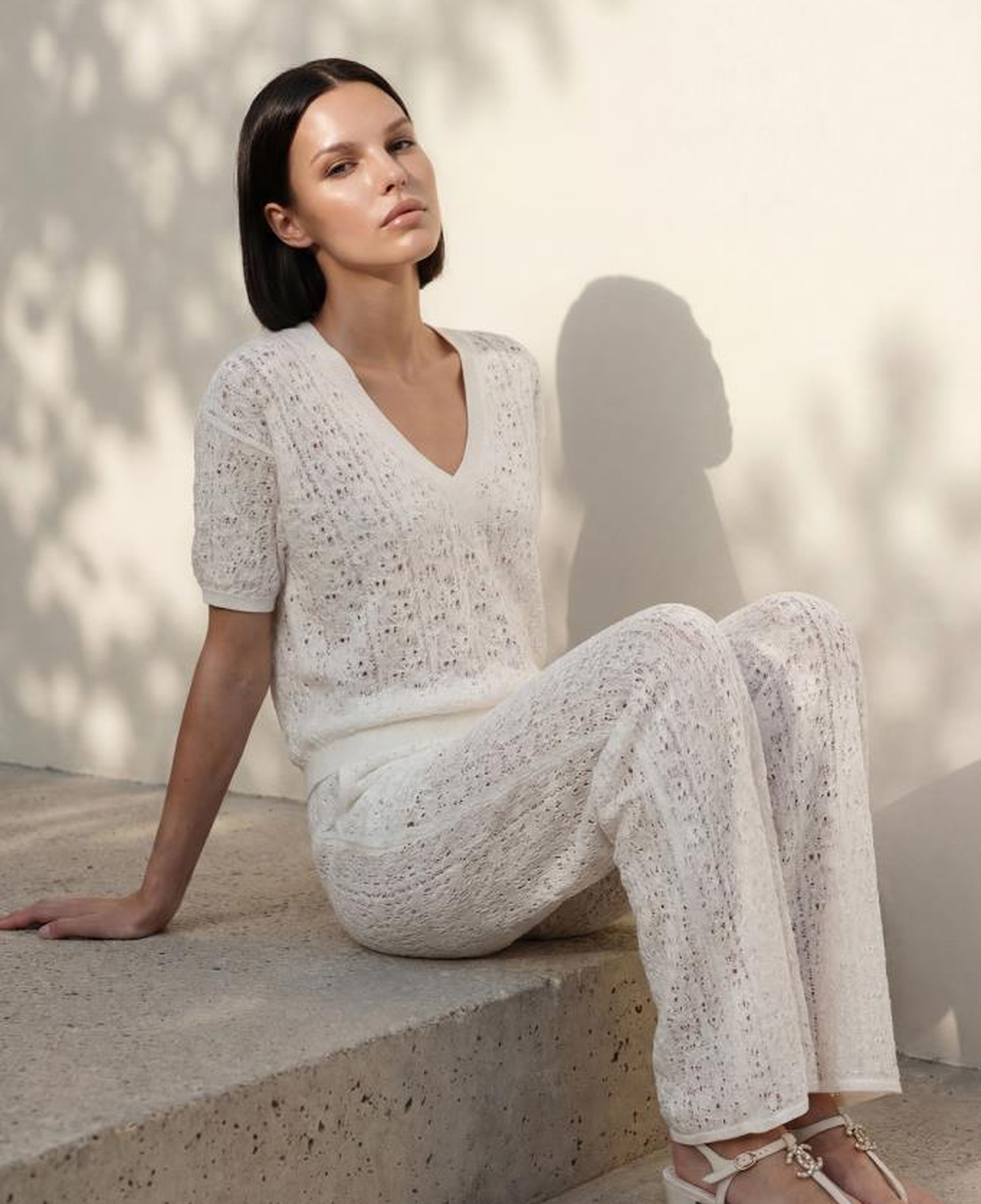 Join Us V Yaka Ajurlu Beyaz Bluz