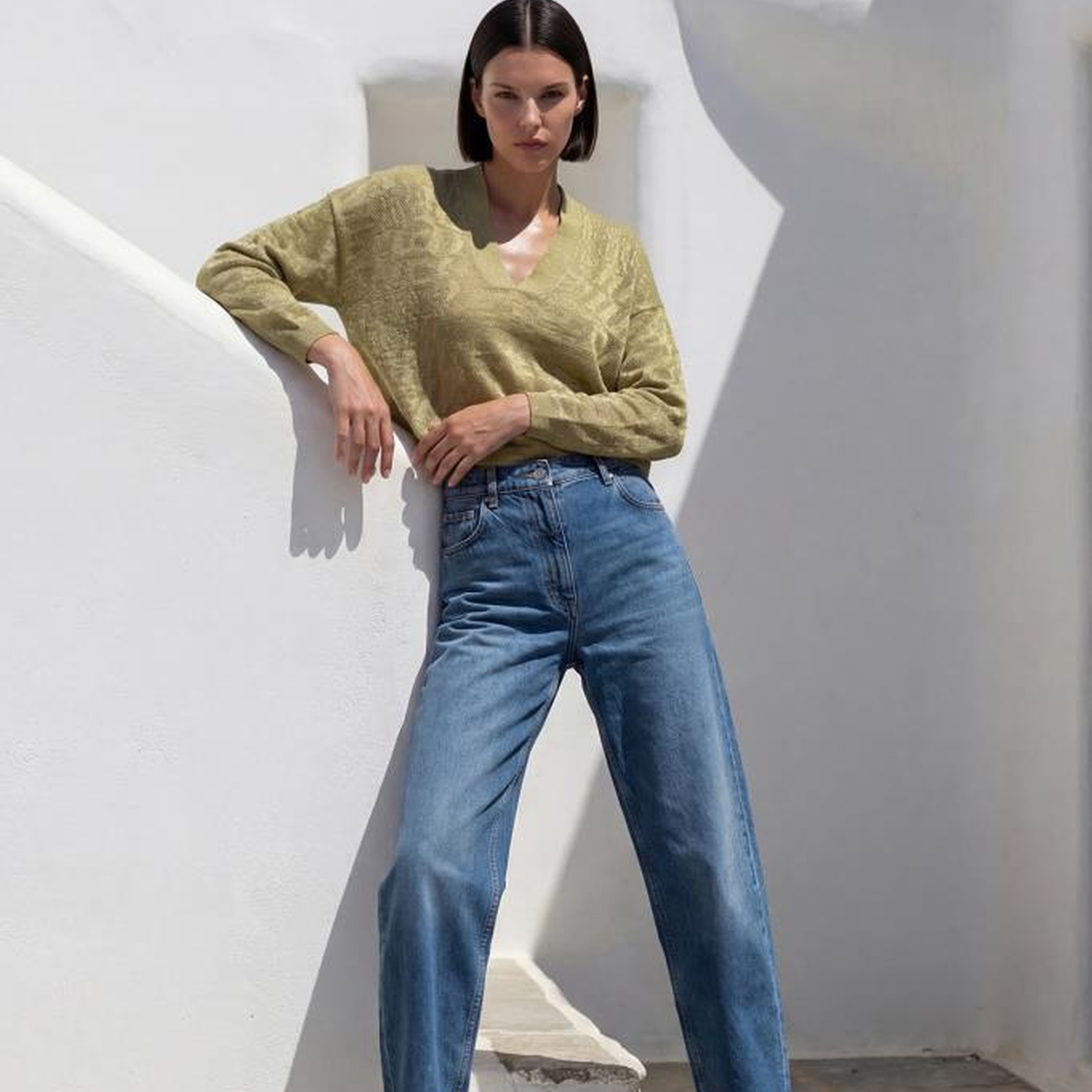 Join Us V Yaka Ajurlu Yeşil Bluz