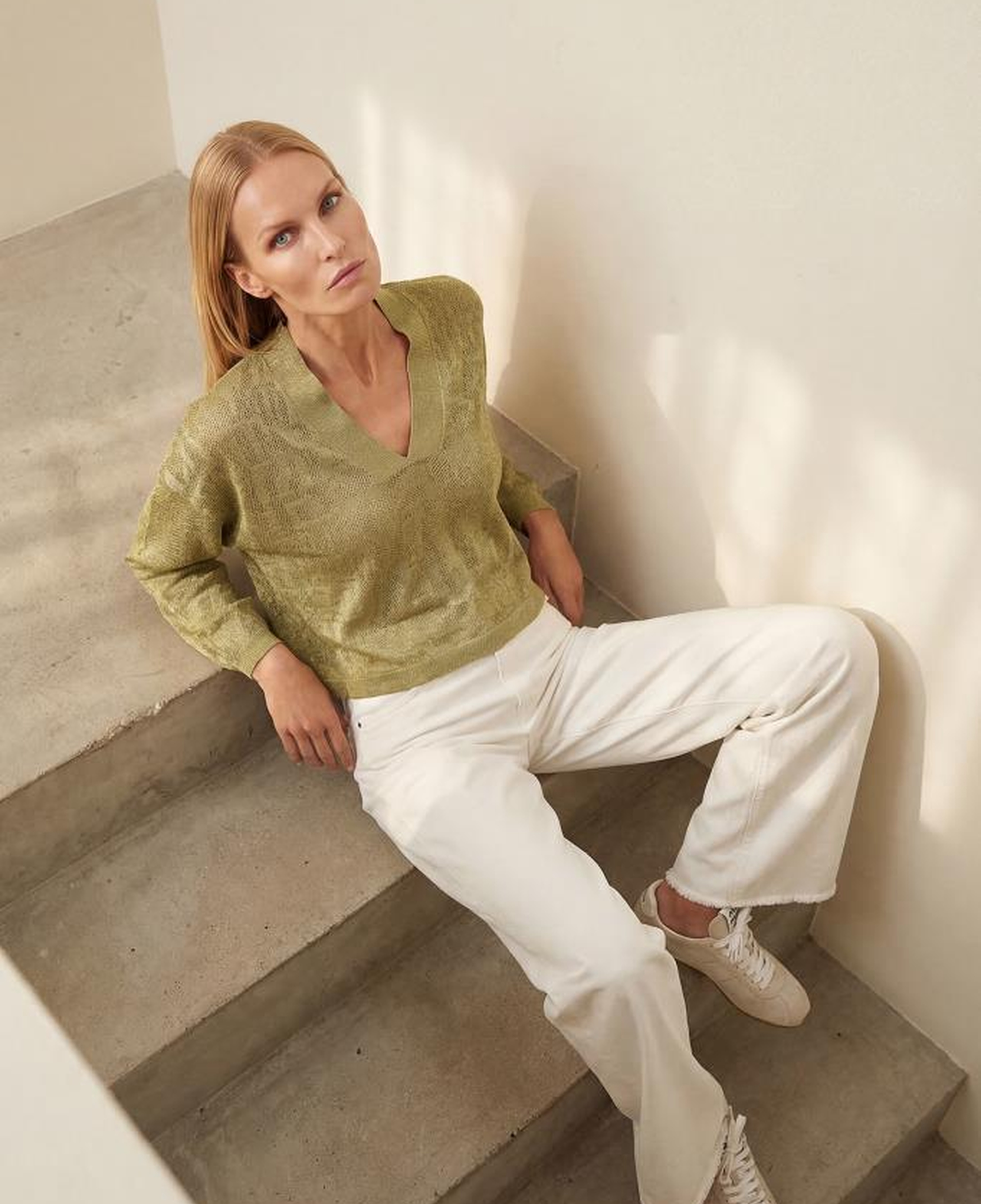 Join Us V Yaka Ajurlu Yeşil Bluz