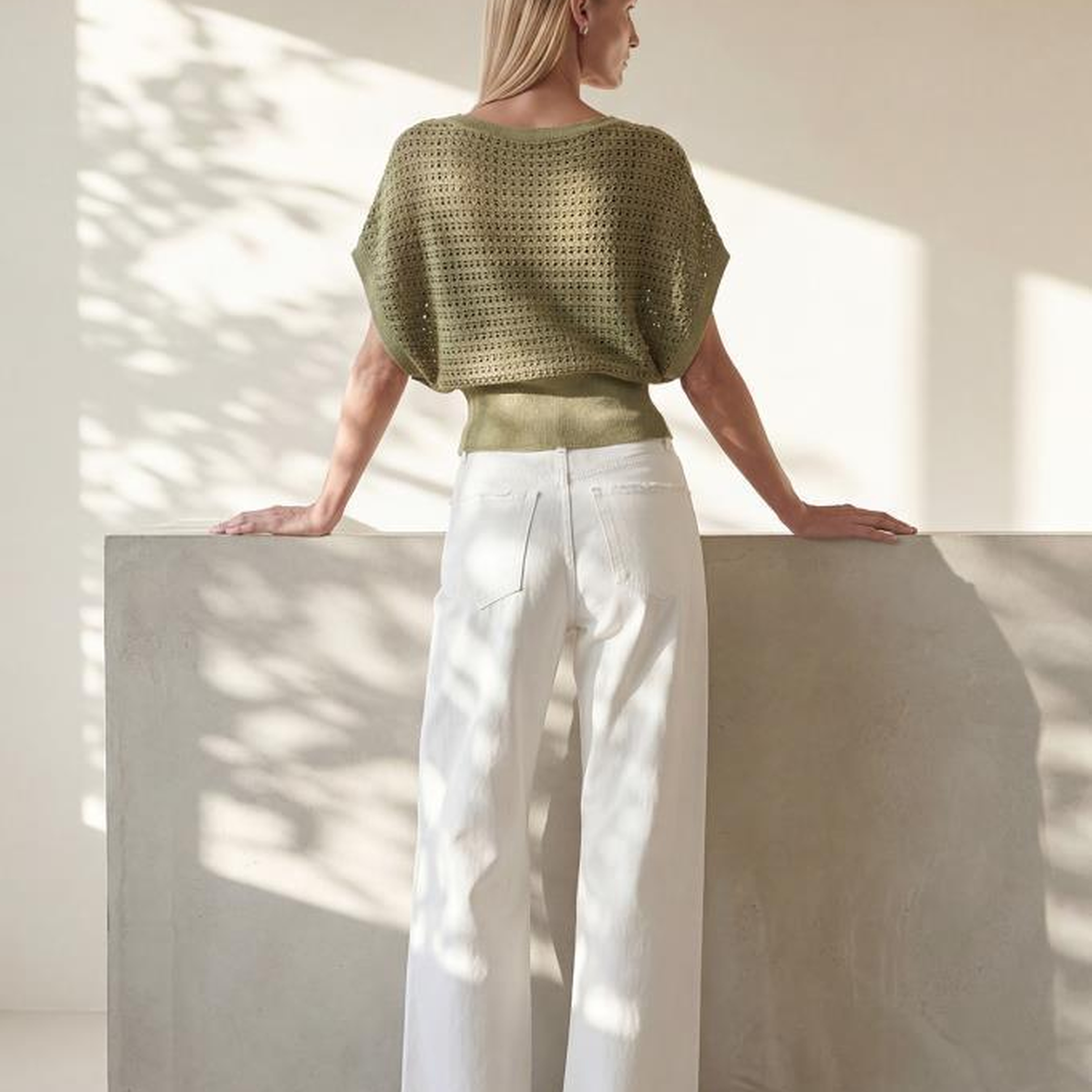 Join Us Kayık Yaka Ajurlu Yarasa Kol Yeşil Bluz