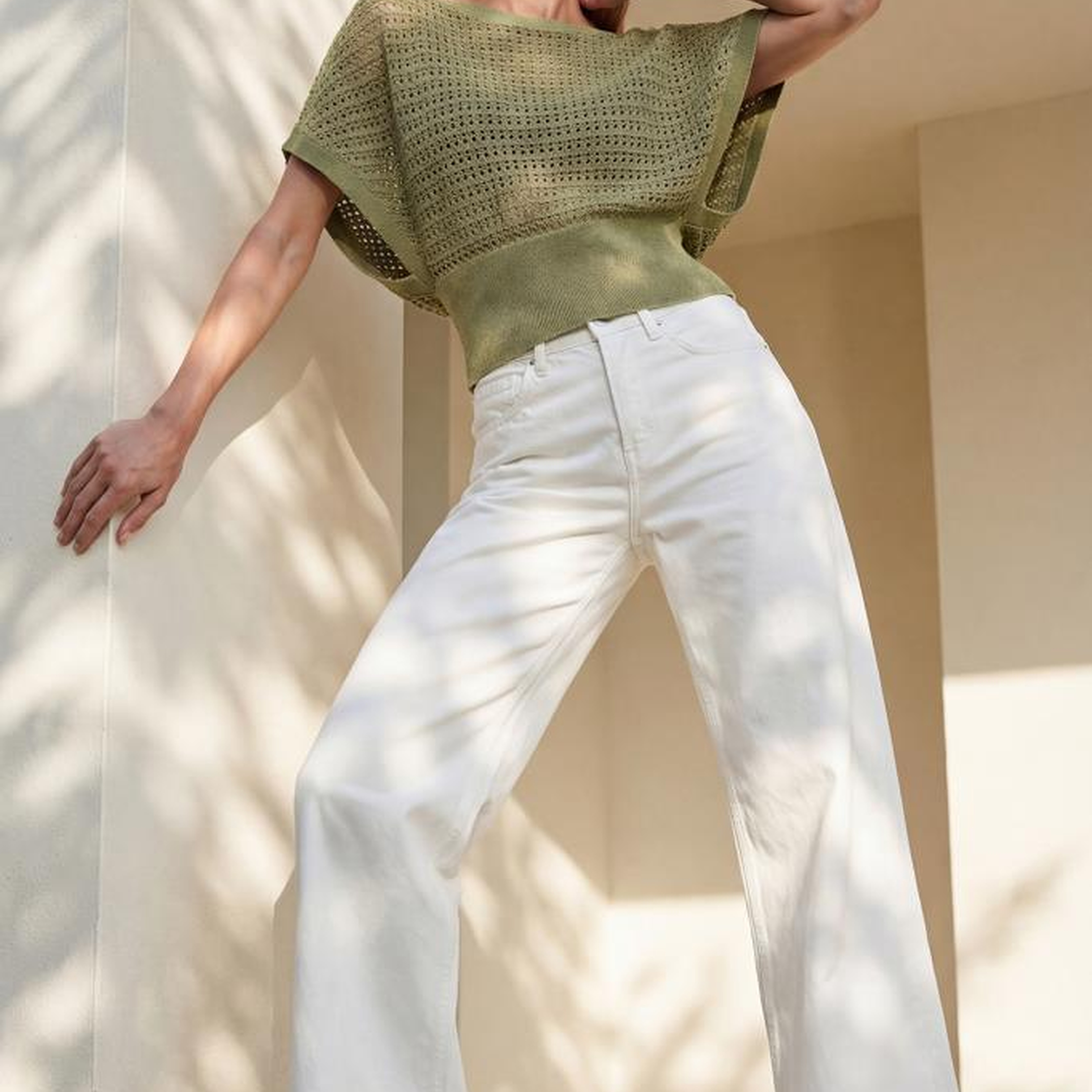 Join Us Kayık Yaka Ajurlu Yarasa Kol Yeşil Bluz