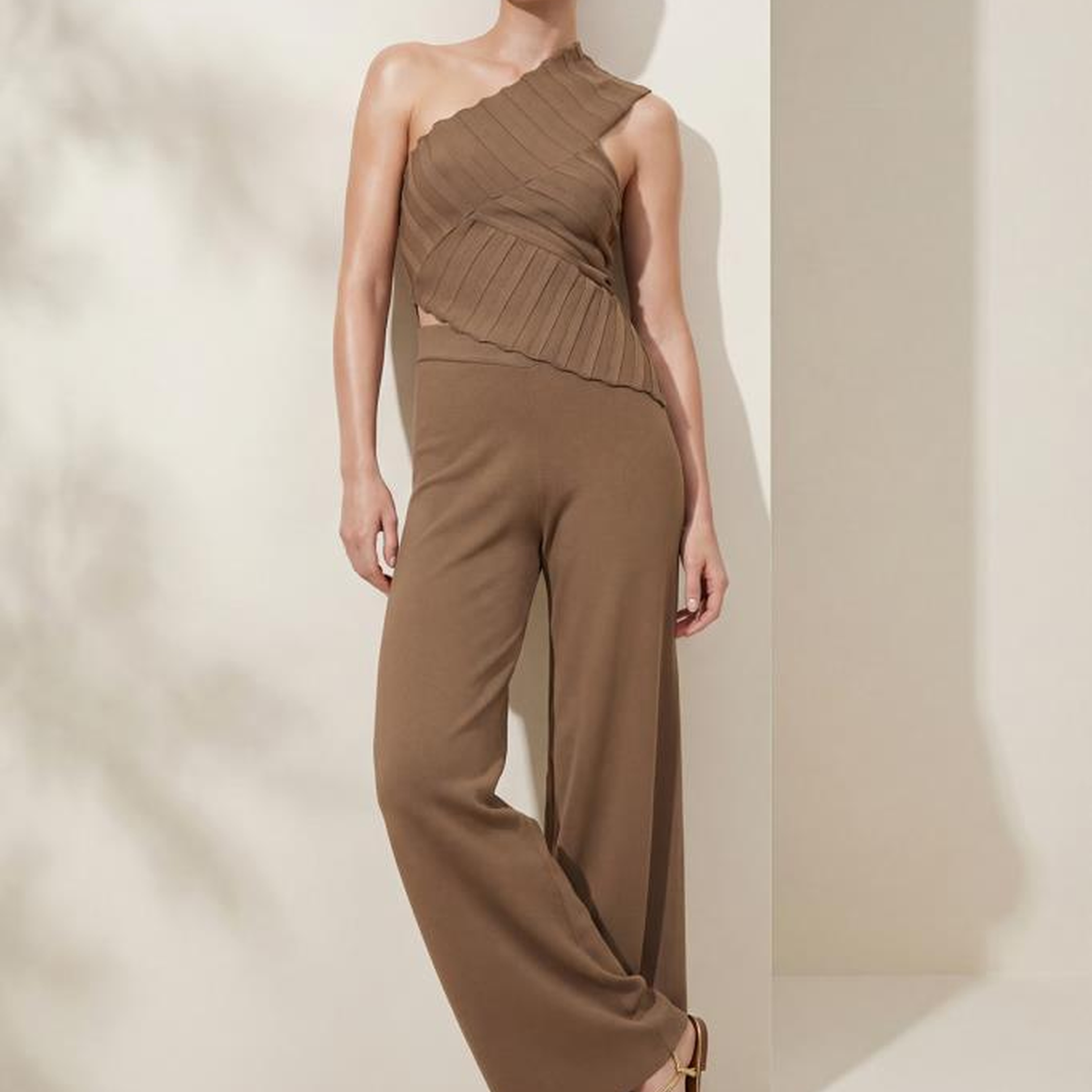 Join Us Tek Omuz Asimetrik Kahverengi Bluz