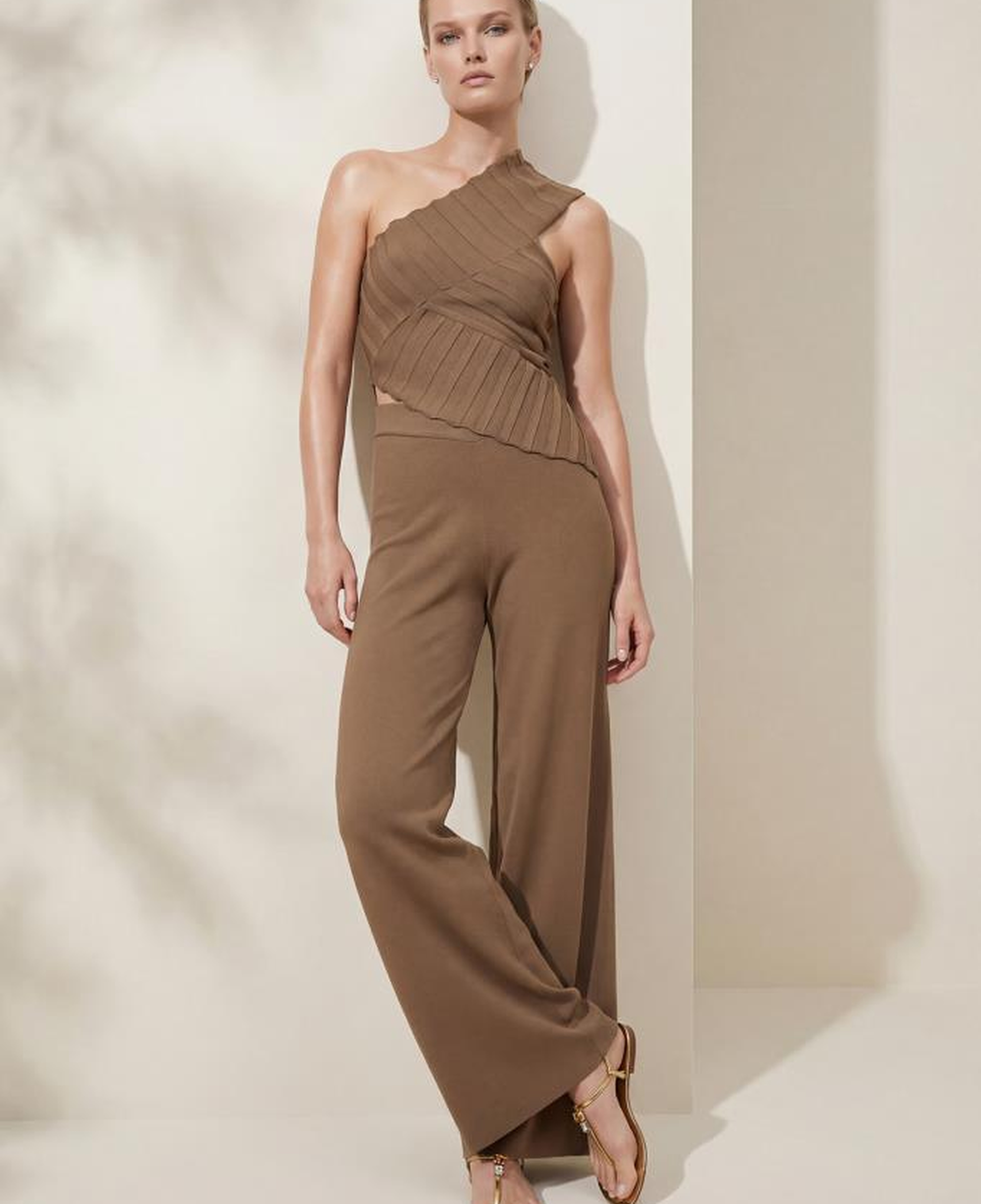 Join Us Tek Omuz Asimetrik Kahverengi Bluz