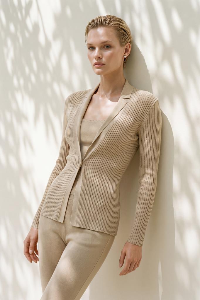 Tek Düğmeli Ajurlu Bej Ceket