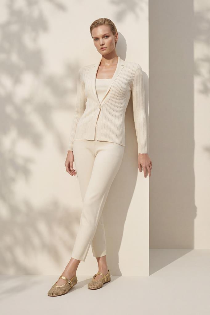 Tek Düğmeli Ajurlu Ekru Ceket