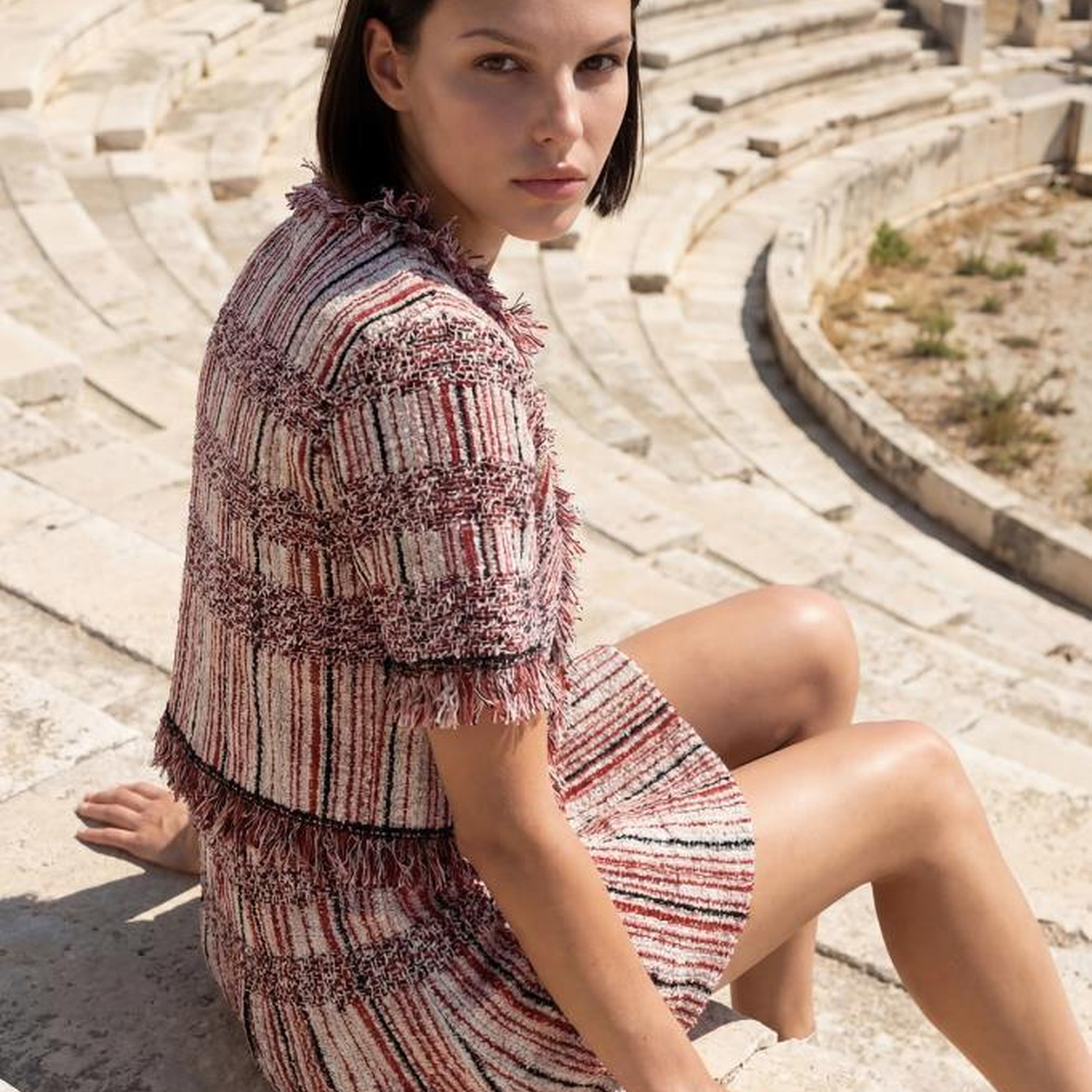 Püskül Detaylı Multi Tüvit Renkli Ceket