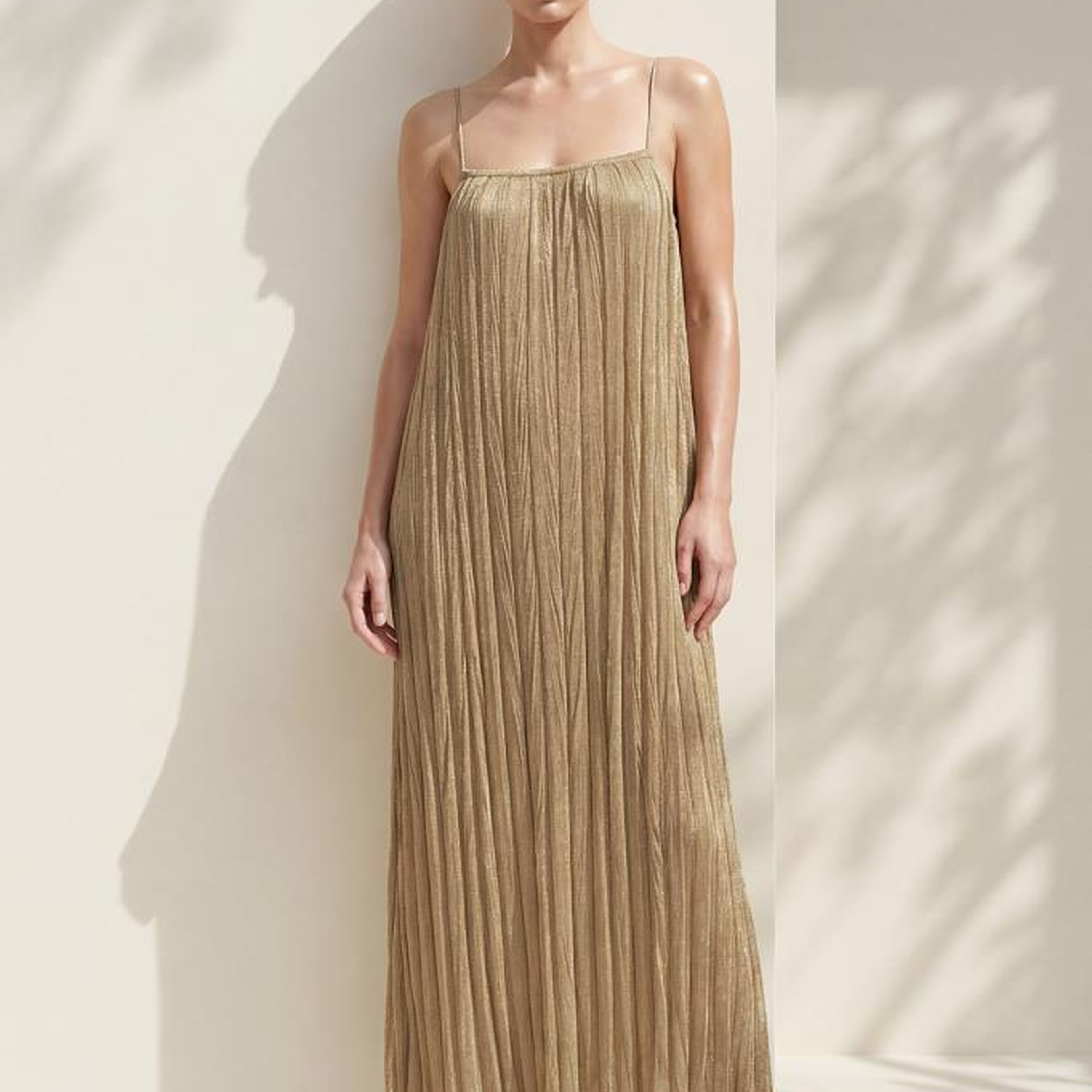 Join Us Astarlı Piliseli Maxi Bej Elbise