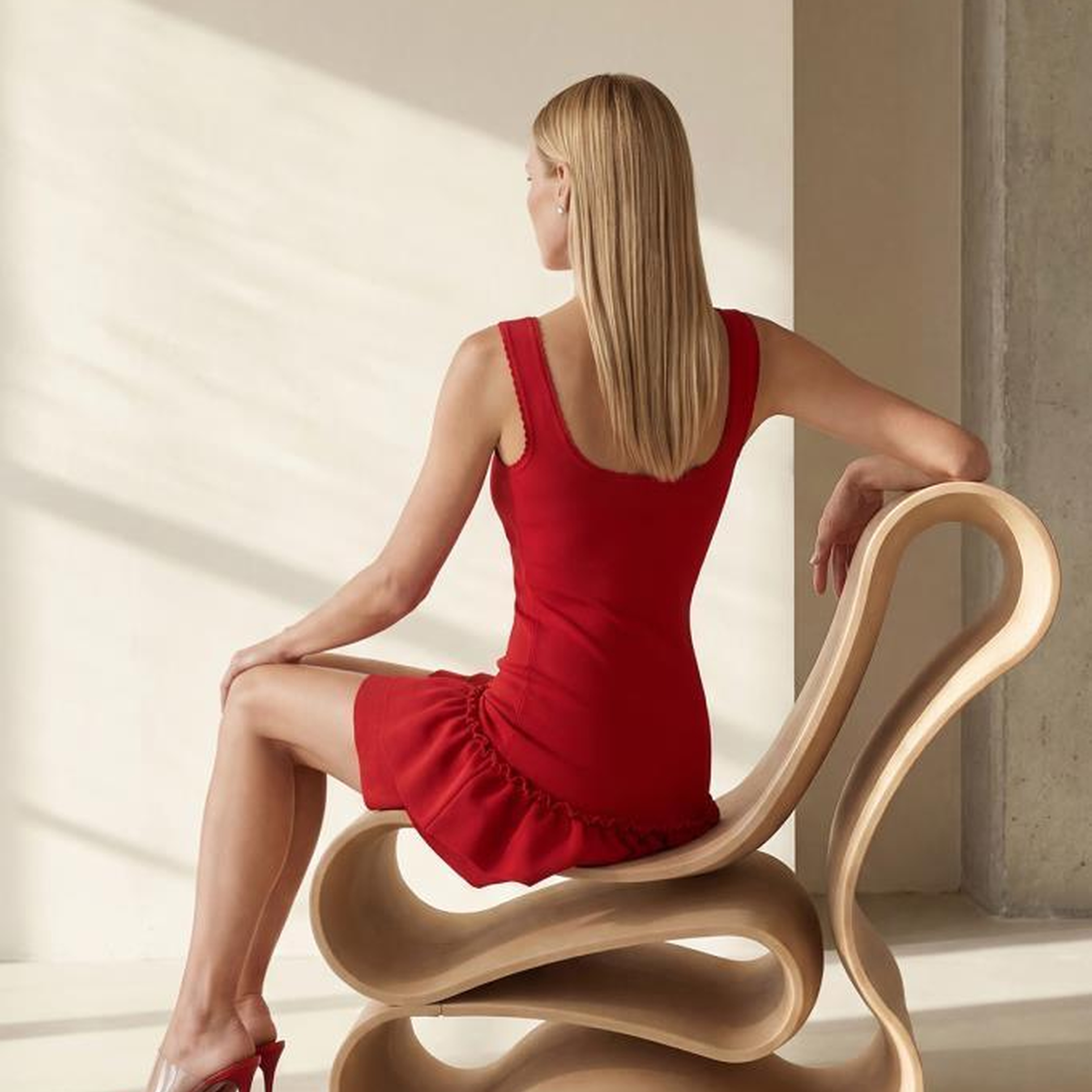 Join Us Kare Yaka Fırfırlı Mini Kırmızı Elbise