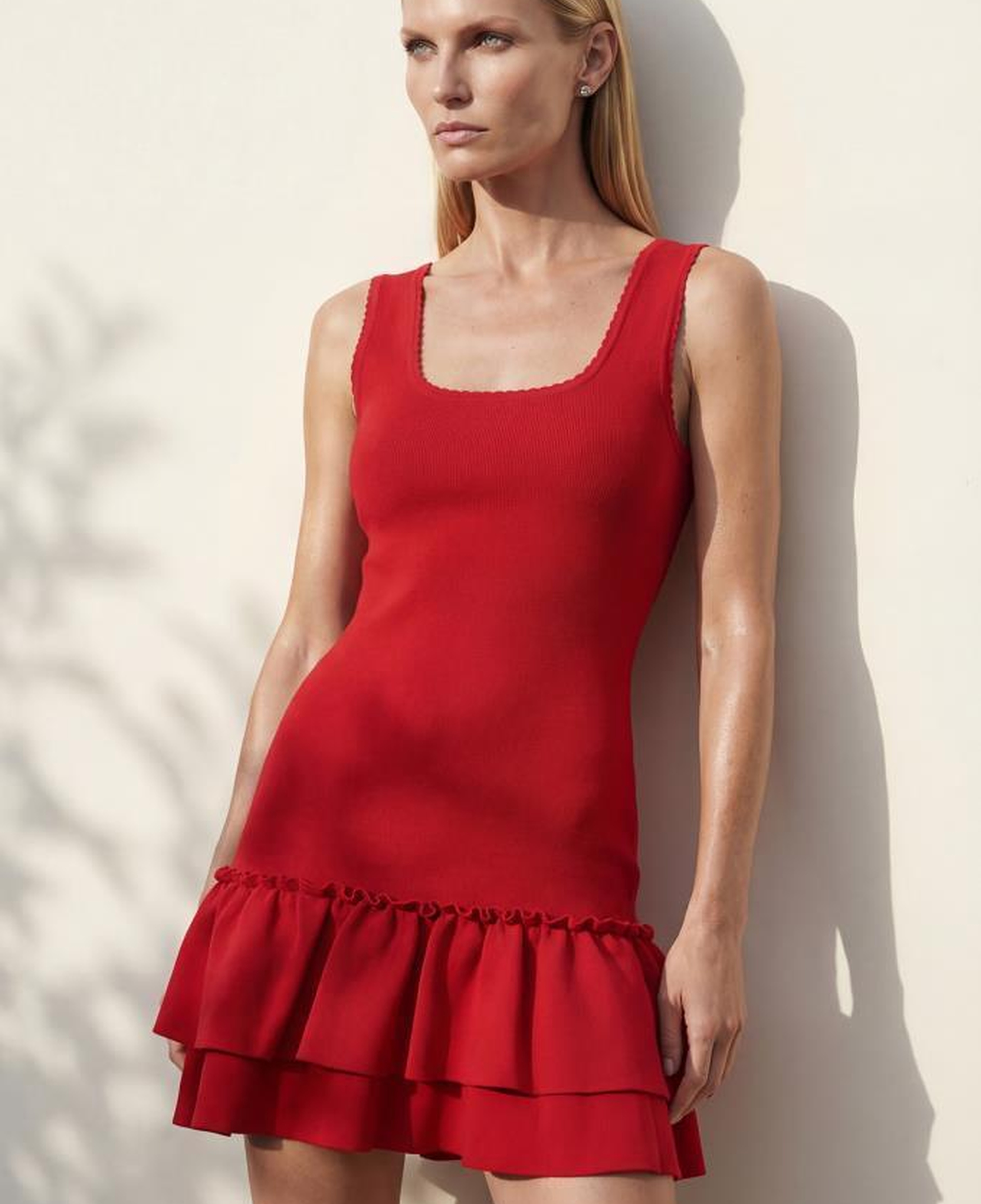 Join Us Kare Yaka Fırfırlı Mini Kırmızı Elbise