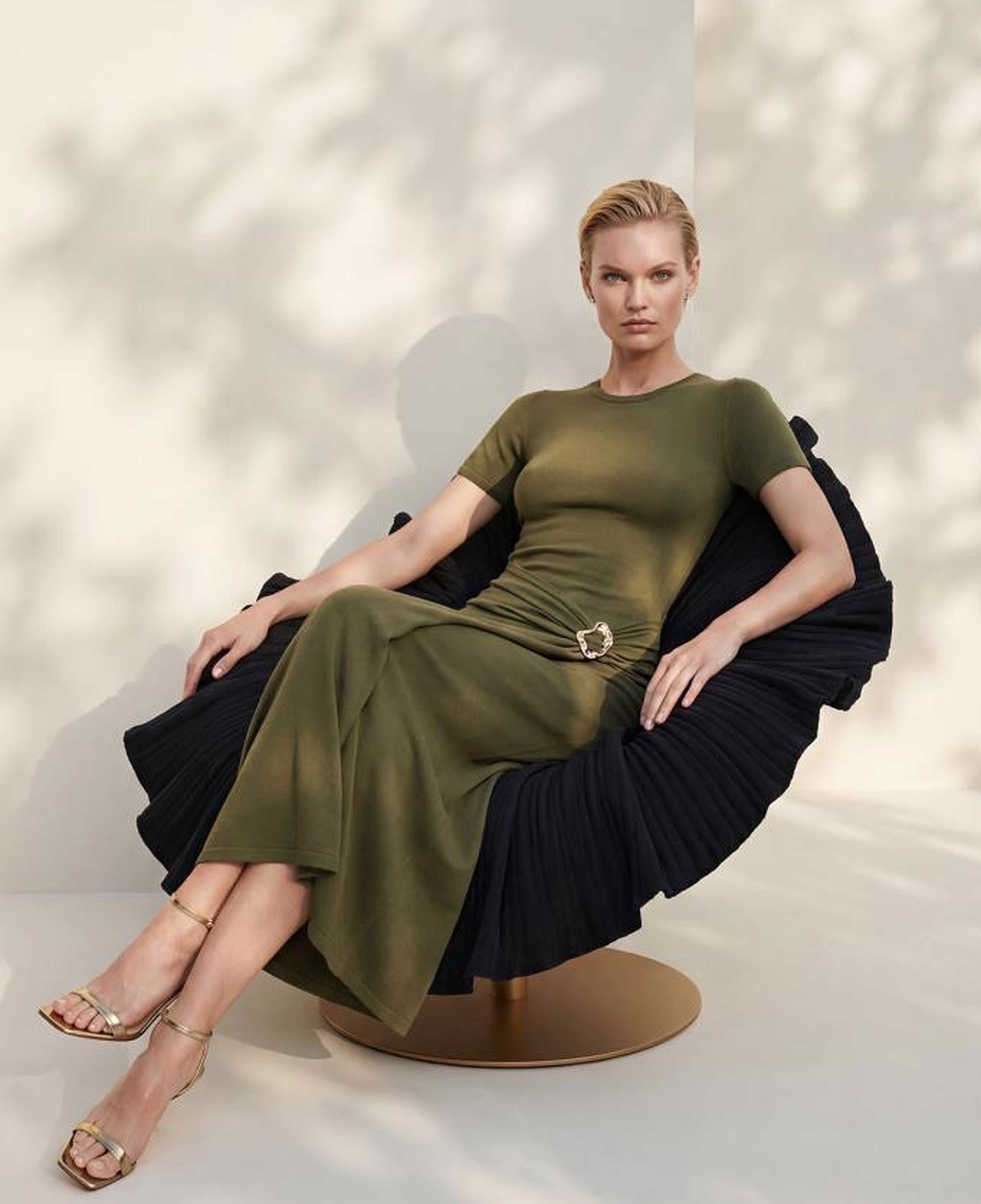 Join Us Kısa Kollu Toka Detaylı Yeşil Midi Elbise